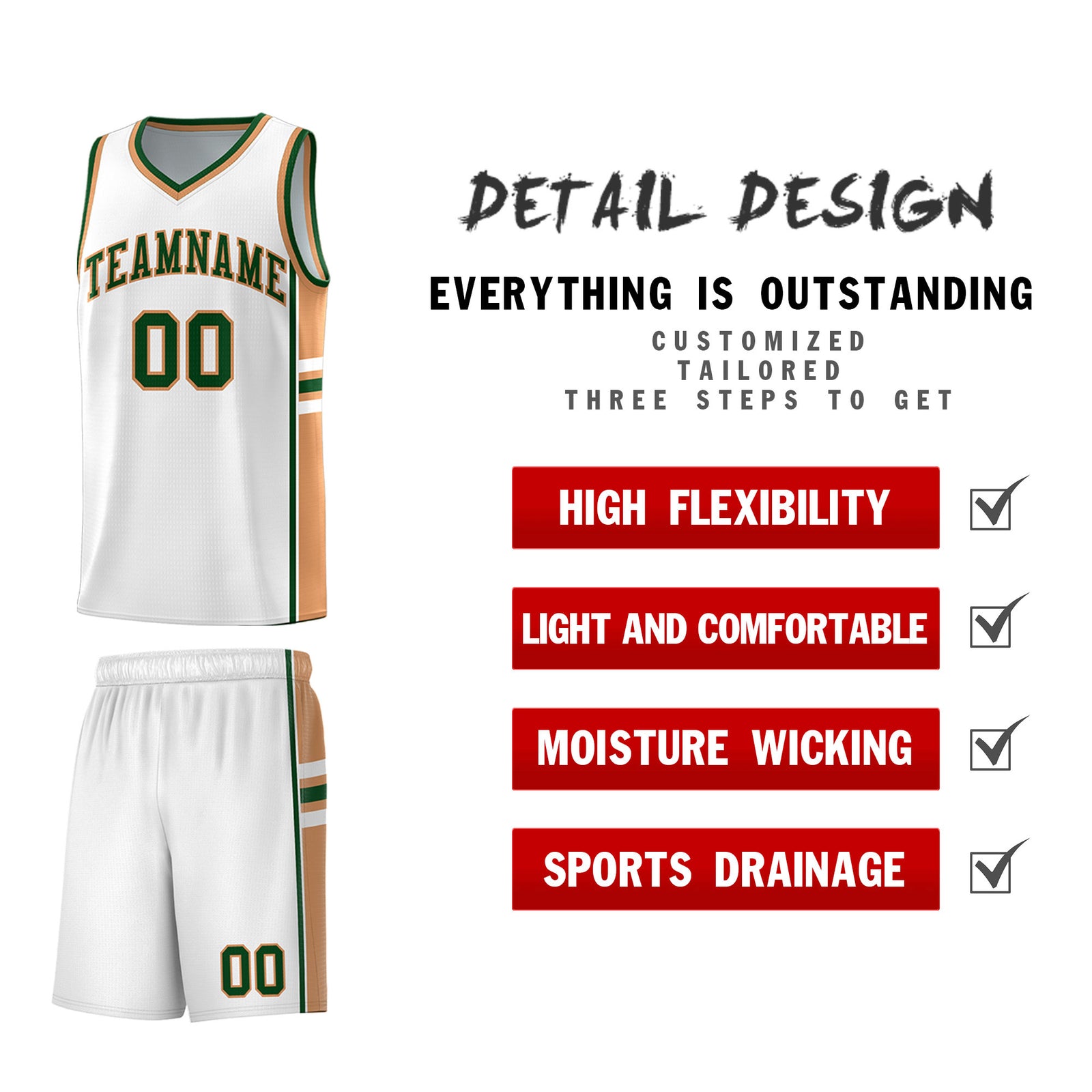 Custom Youth Basketball Jersey - White Buckskin Brown Two-Tone Varsity Jersey Set