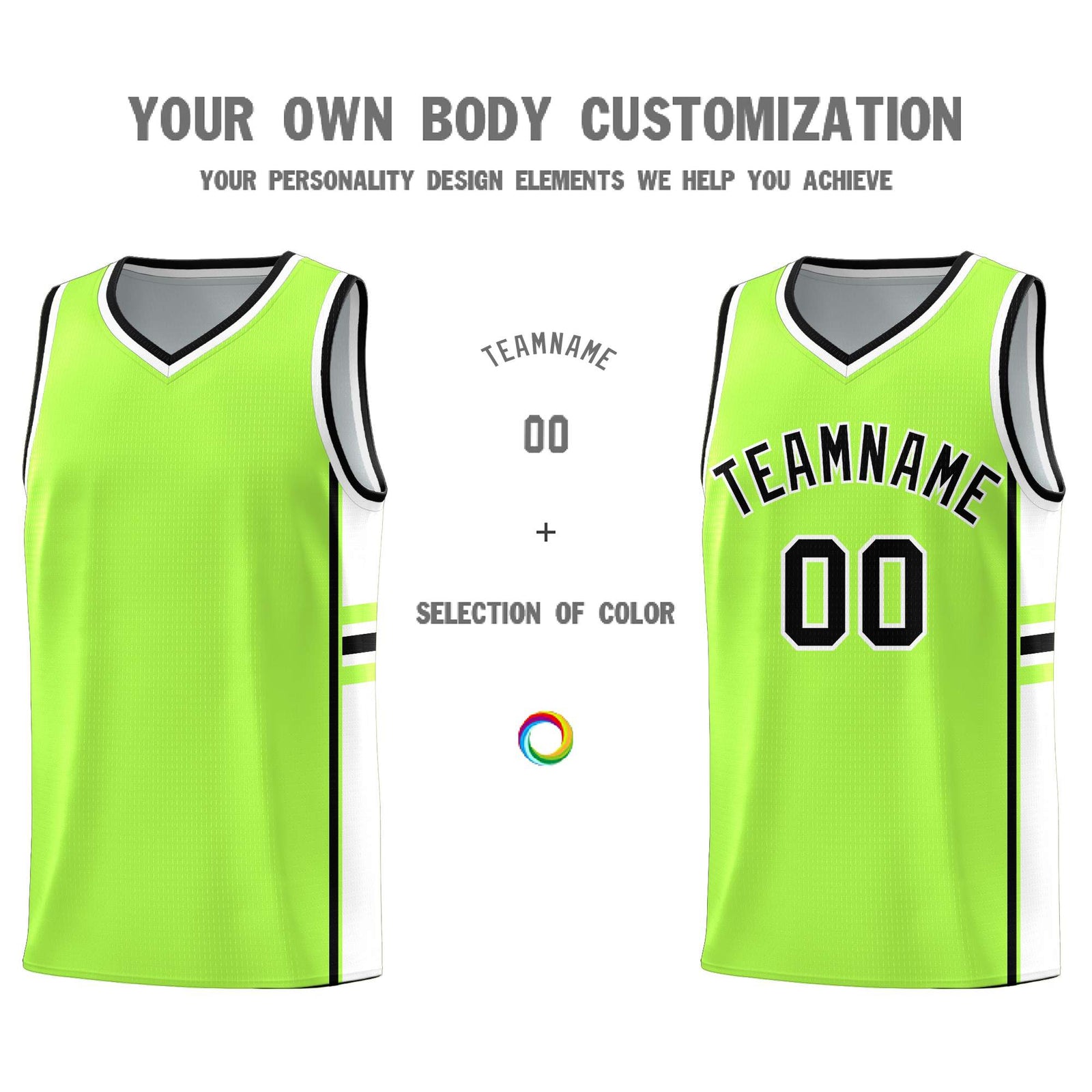 Custom Youth Basketball Jersey - Fluorescent Green White Two-Tone Varsity Jersey Set