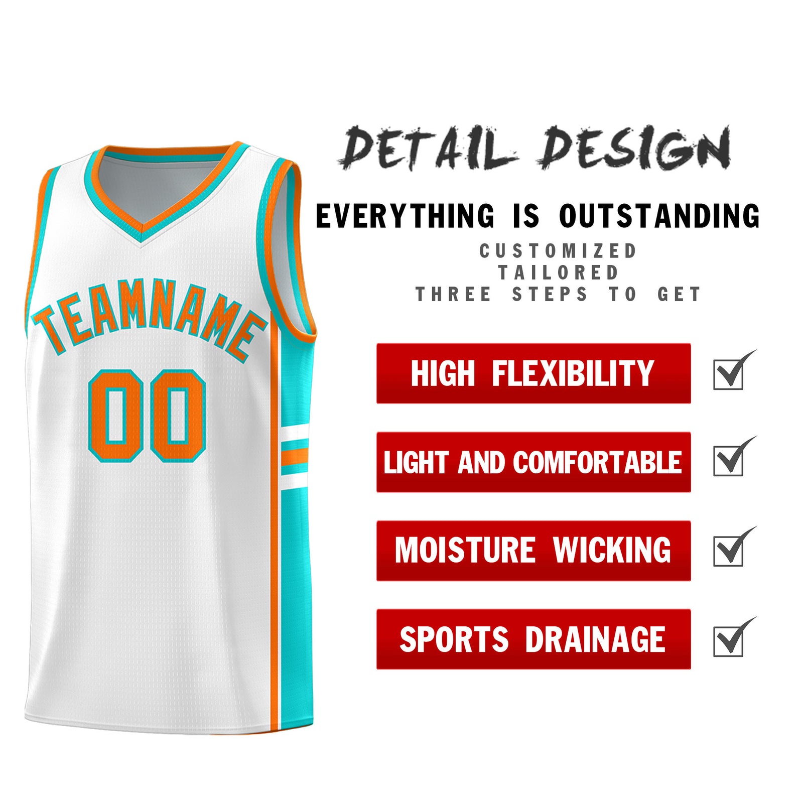 Custom Youth Basketball Jersey - White Aqua Personalized Varsity Two-Tone Uniform