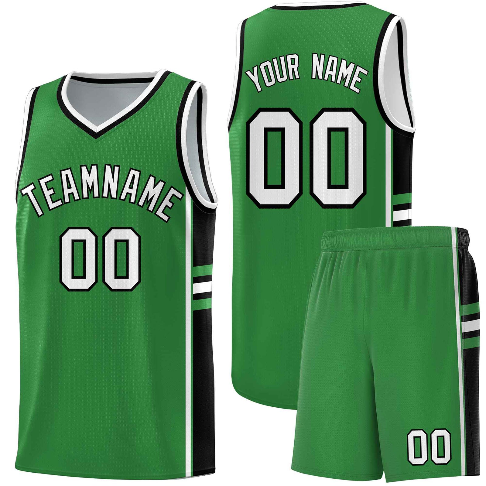 Custom Youth Basketball Jersey - Kelly Green Black Two-Tone Varsity Jersey Set