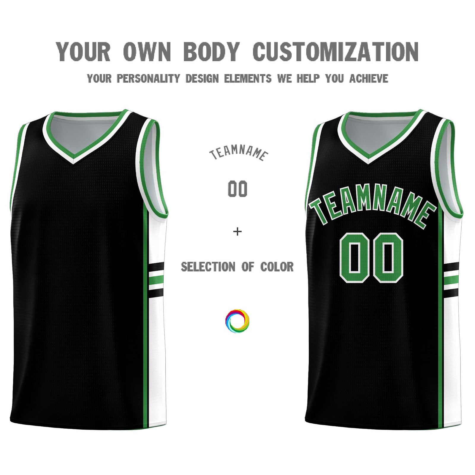 Custom Youth Basketball Jersey - Black Kelly Green Two-Tone Classic Varsity Uniform