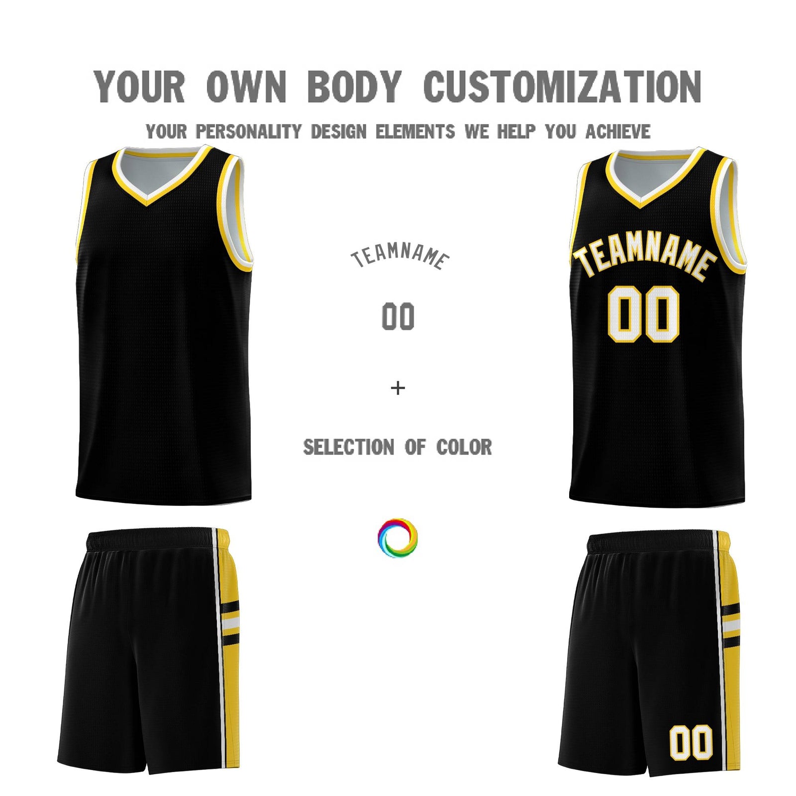 Custom Youth Basketball Jersey - Black Gold Two-Tone Varsity Jersey Set