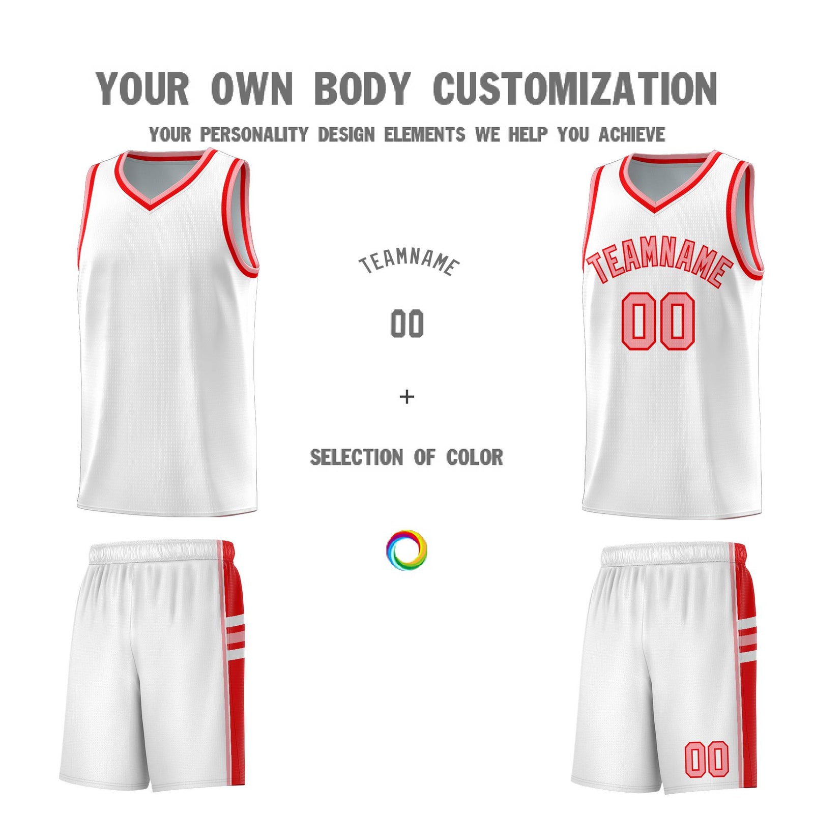 Custom Youth Basketball Jersey - White Light Red Personalized Varsity Two-Tone Uniform