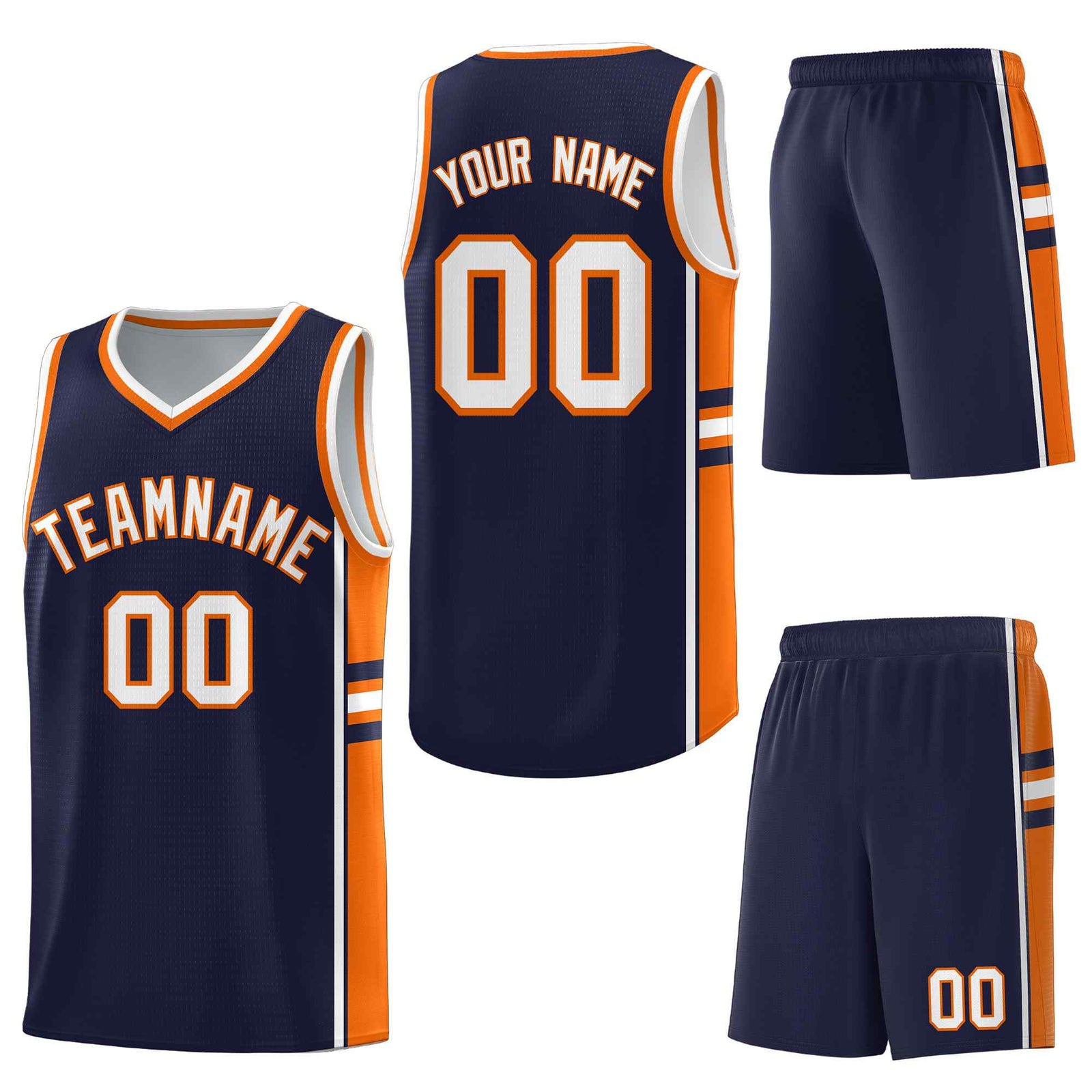 Custom Navy Orange Classic Color Block Quick-Drying Personalized Uniform Basketball Jersey