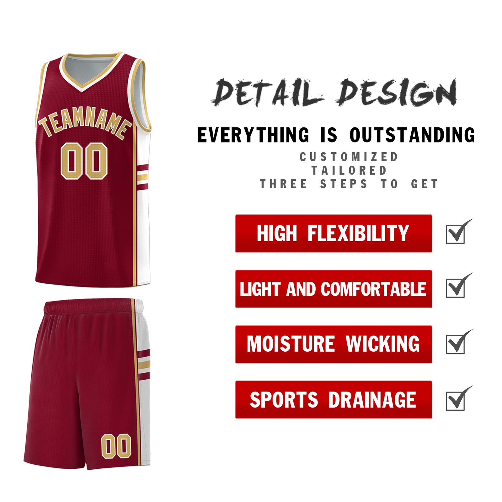 Custom Youth Basketball Jersey - Crimson Old Gold Personalized Varsity Two-Tone Uniform