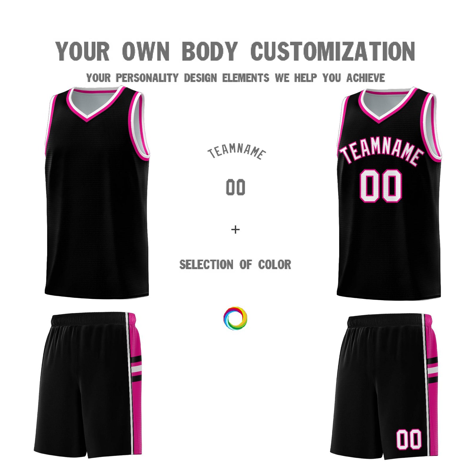 Custom Youth Basketball Jersey - Black Pink Two-Tone Classic Varsity Uniform