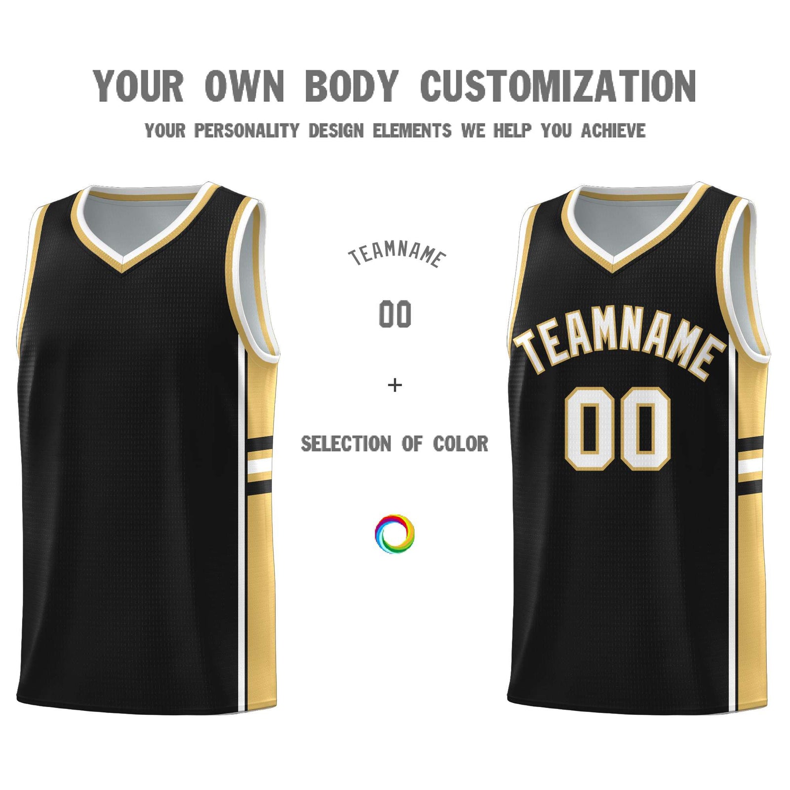 Custom Youth Basketball Jersey - Black Old Gold Two-Tone Classic Varsity Uniform