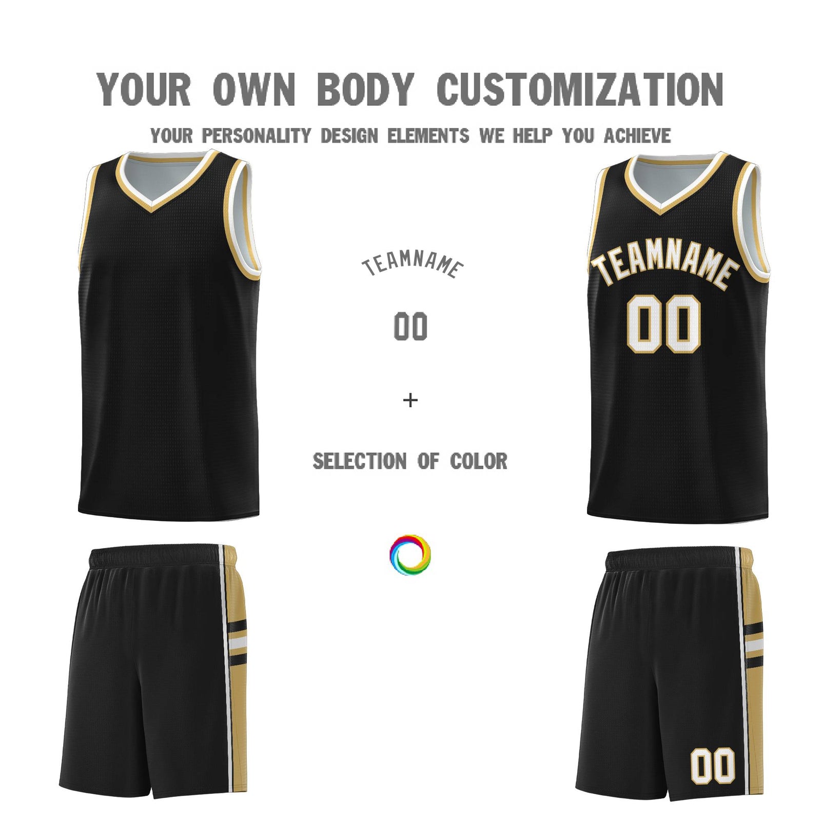 Custom Youth Basketball Jersey - Black Old Gold Two-Tone Classic Varsity Uniform