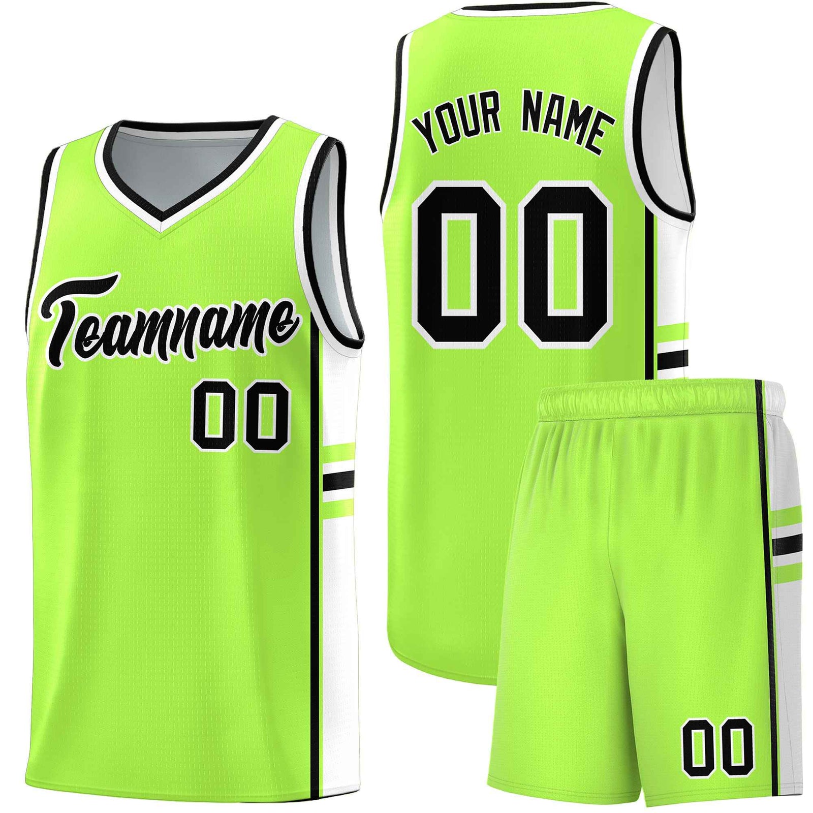 Custom Youth Basketball Jersey - Fluorescent Green White Two-Tone Varsity Jersey Set