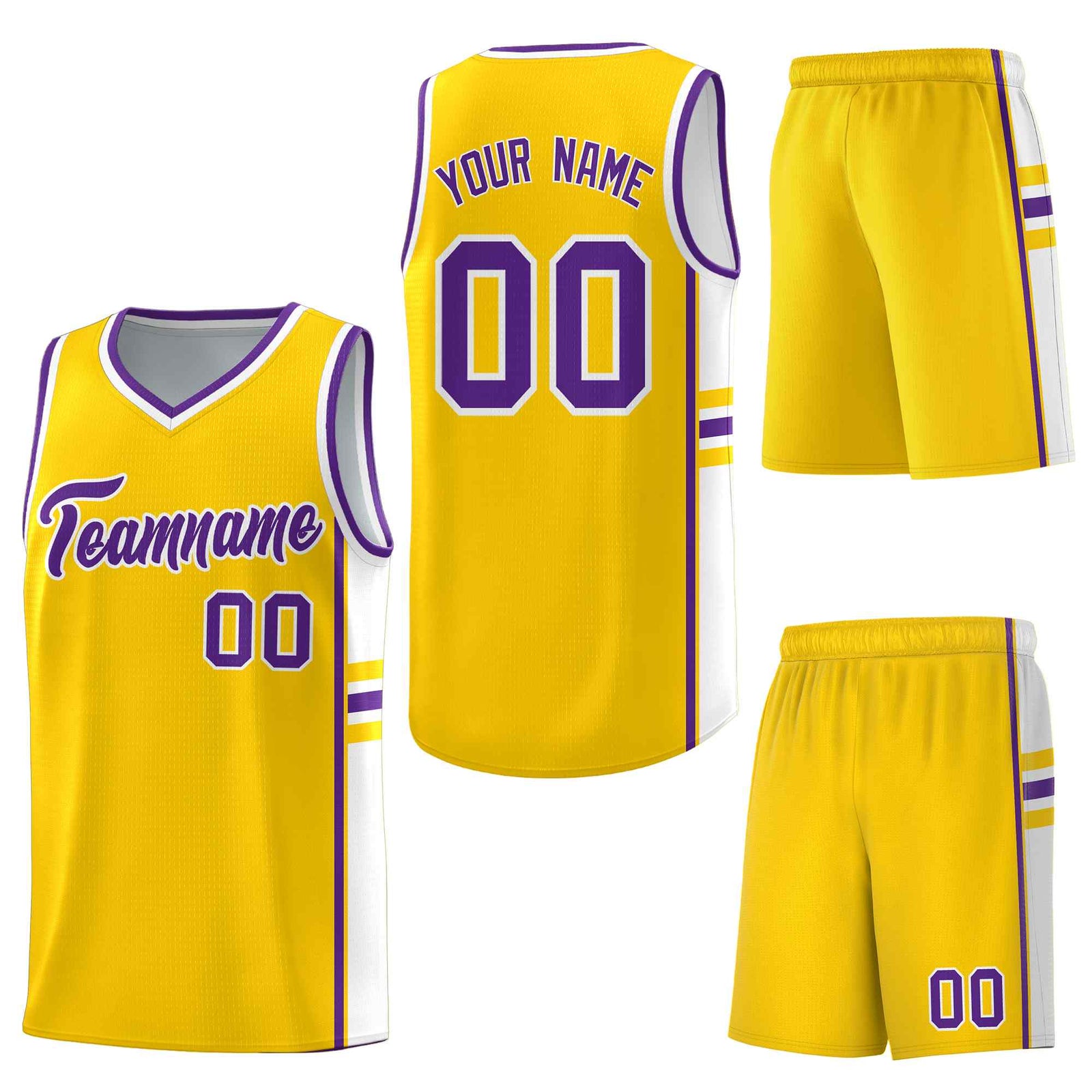Custom Gold White Classic Color Block Quick-Drying Varsity Uniform Basketball Jersey