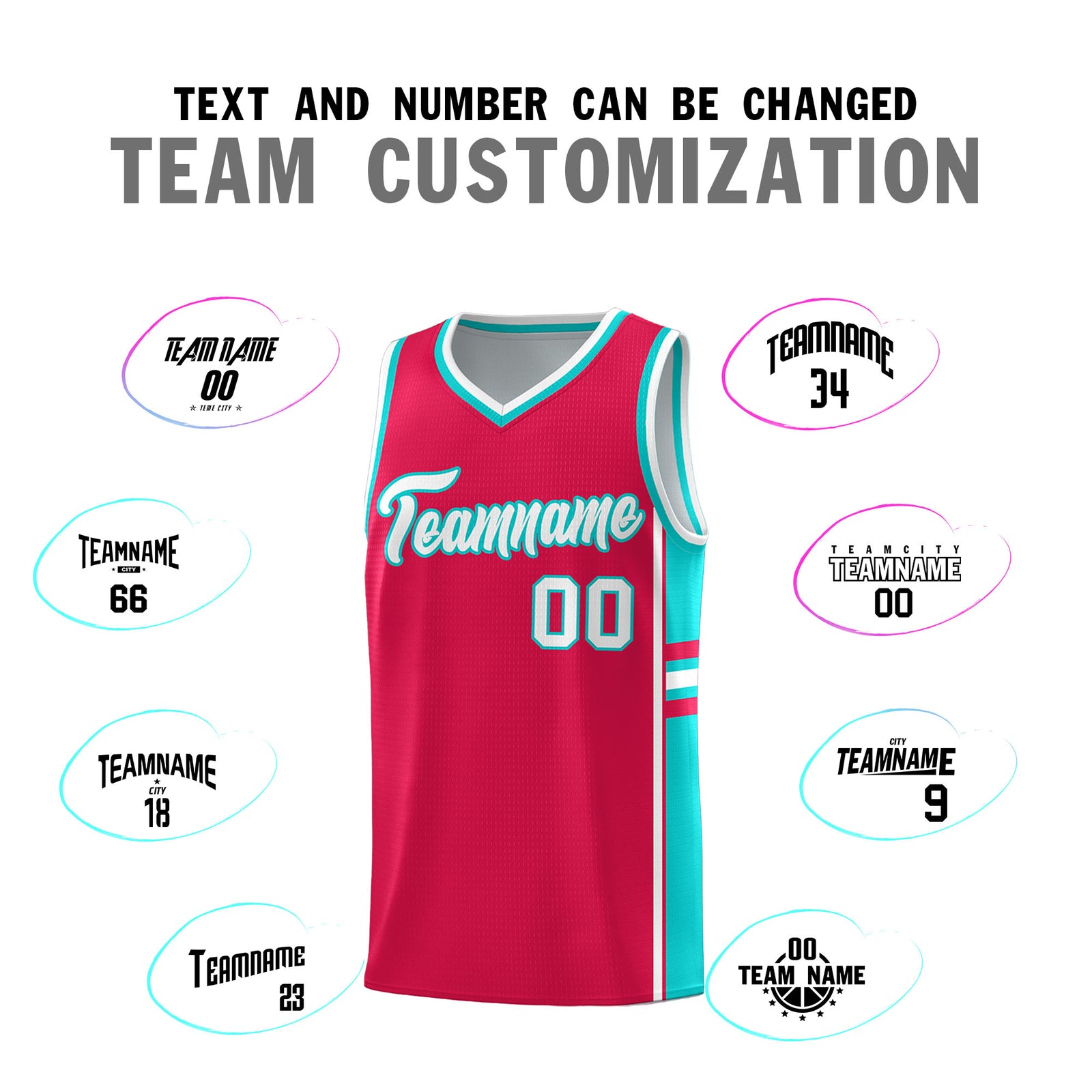 Custom Youth Basketball Jersey - Red Aqua Two-Tone Varsity Jersey Set