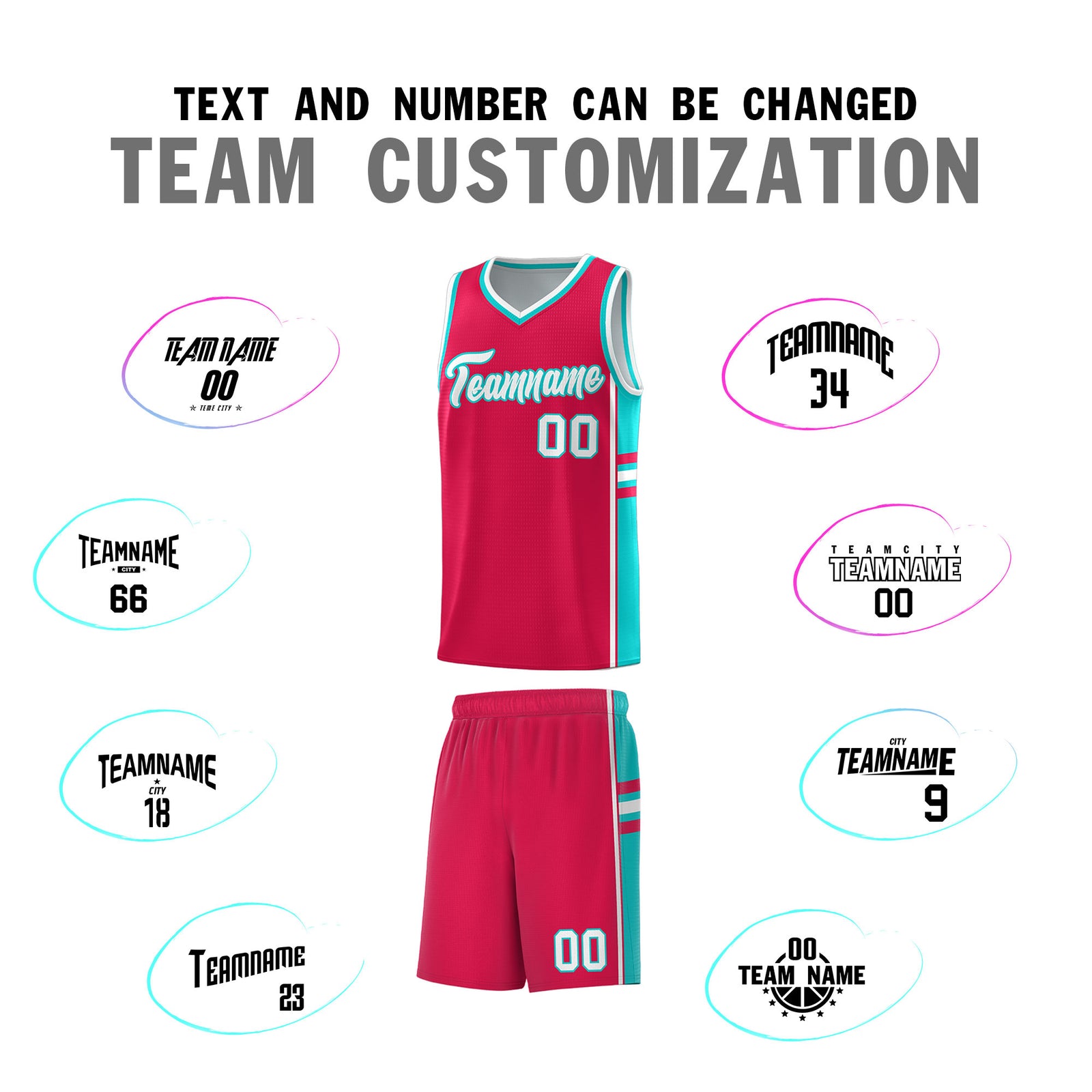 Custom Youth Basketball Jersey - Red Aqua Two-Tone Varsity Jersey Set