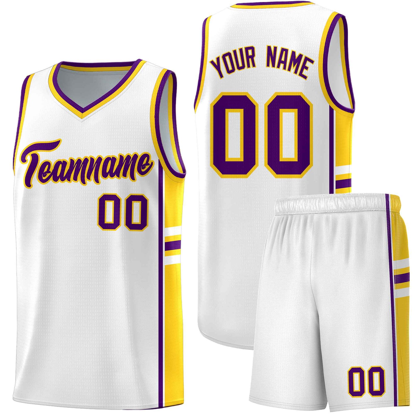 Custom Youth Basketball Jersey - White Gold Personalized Varsity Two-Tone Uniform