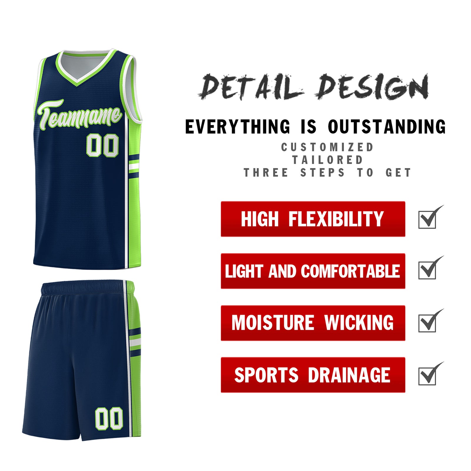 Custom Youth Basketball Jersey - Navy Fluorescent Green Two-Tone Varsity Jersey Set