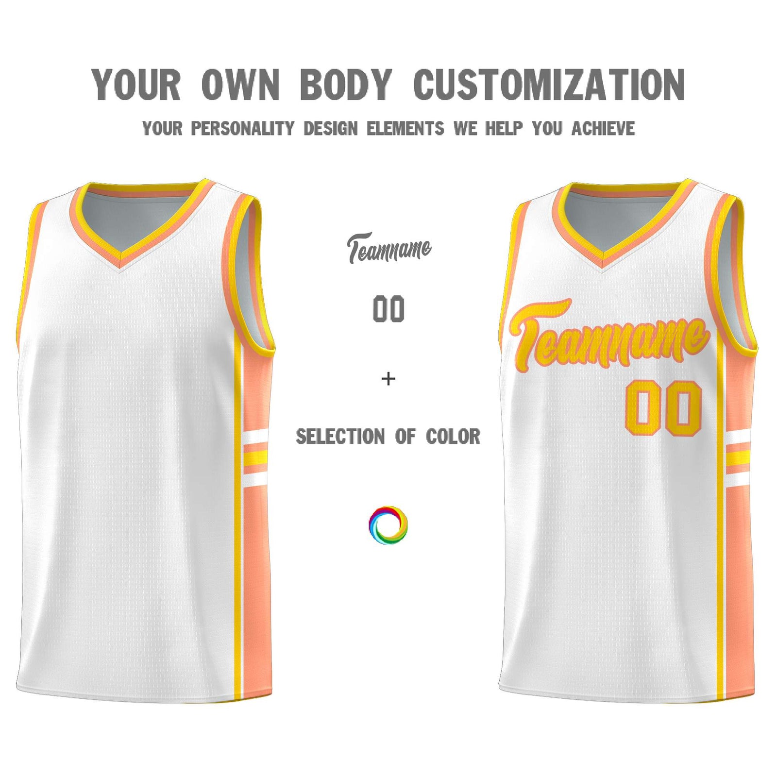 Custom Youth Basketball Jersey - White Light Orange Two-Tone Varsity Jersey Set