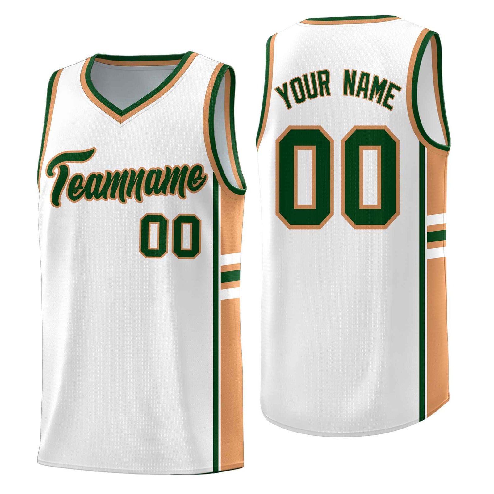 Custom Youth Basketball Jersey - White Buckskin Brown Two-Tone Varsity Jersey Set
