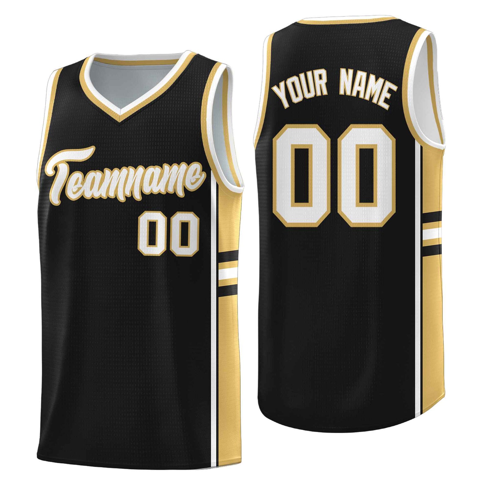Custom Youth Basketball Jersey - Black Old Gold Two-Tone Classic Varsity Uniform