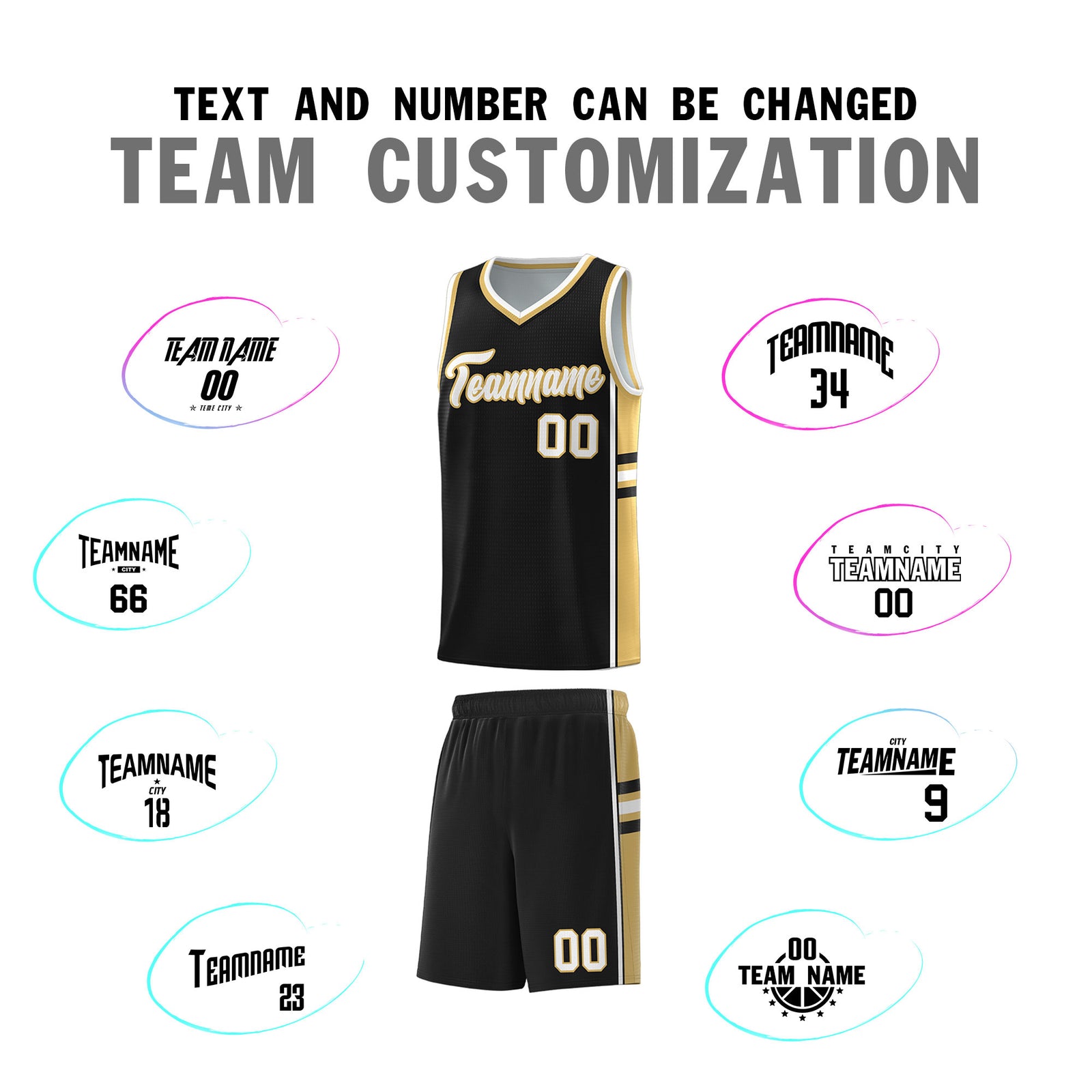 Custom Youth Basketball Jersey - Black Old Gold Two-Tone Classic Varsity Uniform