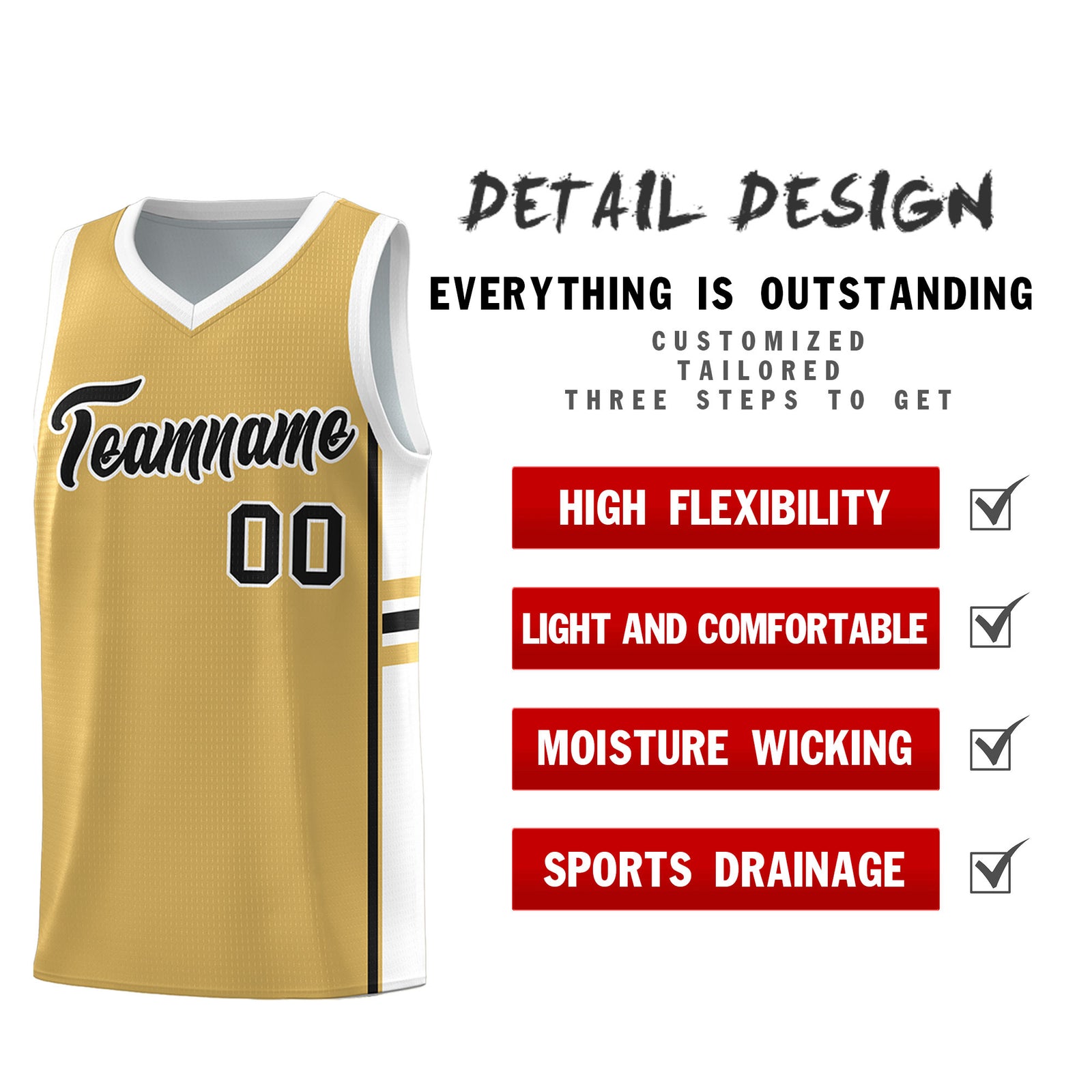Custom Youth Basketball Jersey - Old Gold White Personalized Varsity Two-Tone Uniform