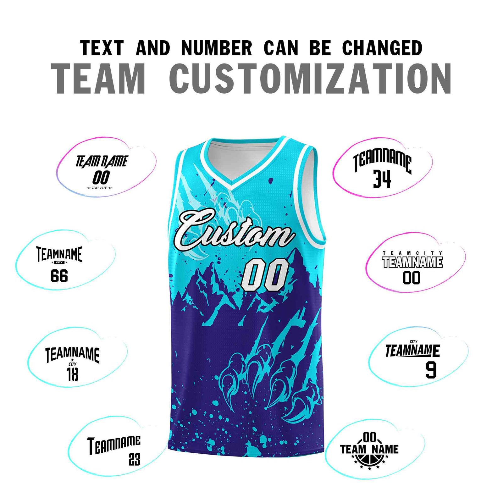 Custom Sky Blue Royal Snow Mountain Beast Pattern Sports Uniform Basketball Jersey