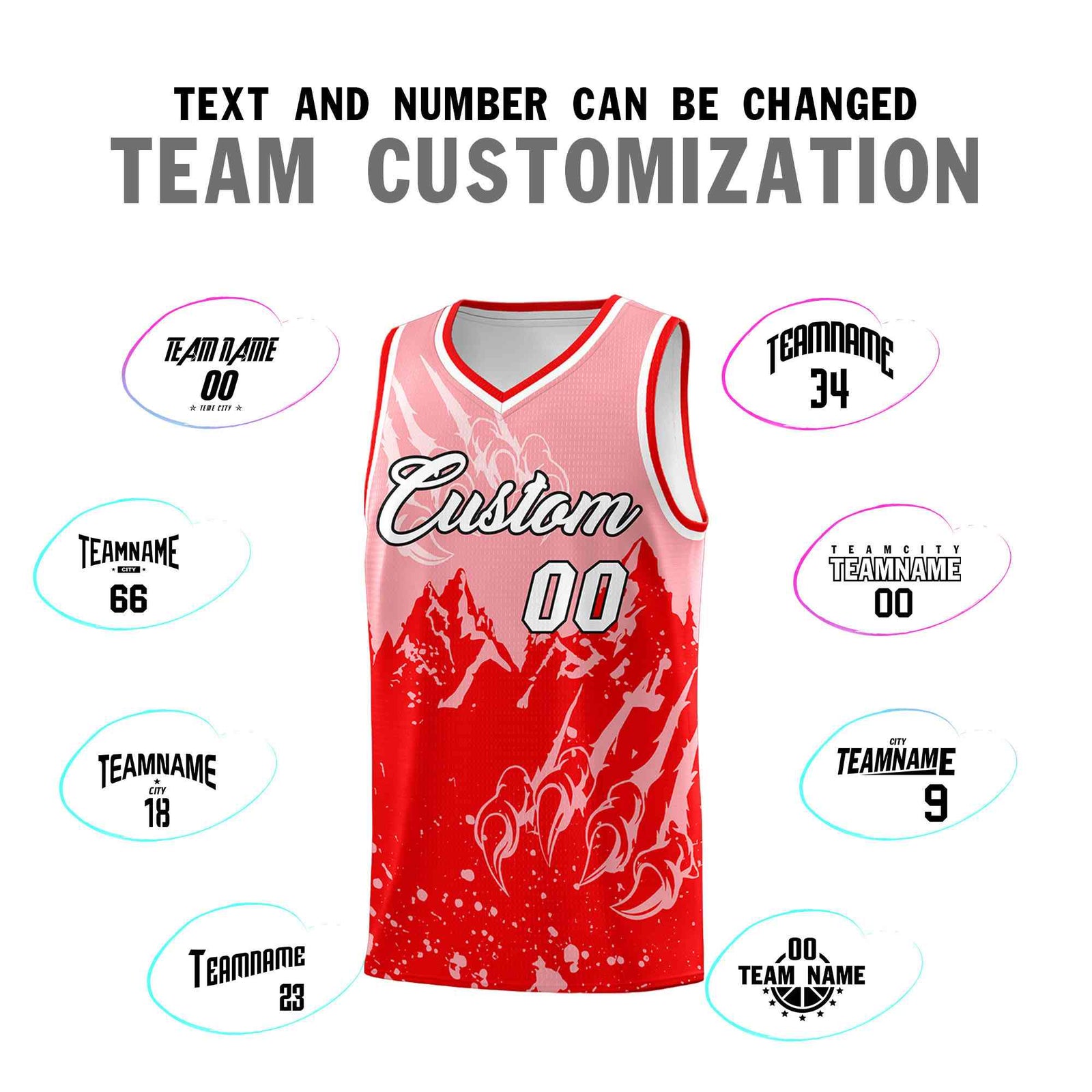 Custom Light Pink Light Red Snow Mountain Beast Pattern Sports Uniform Basketball Jersey
