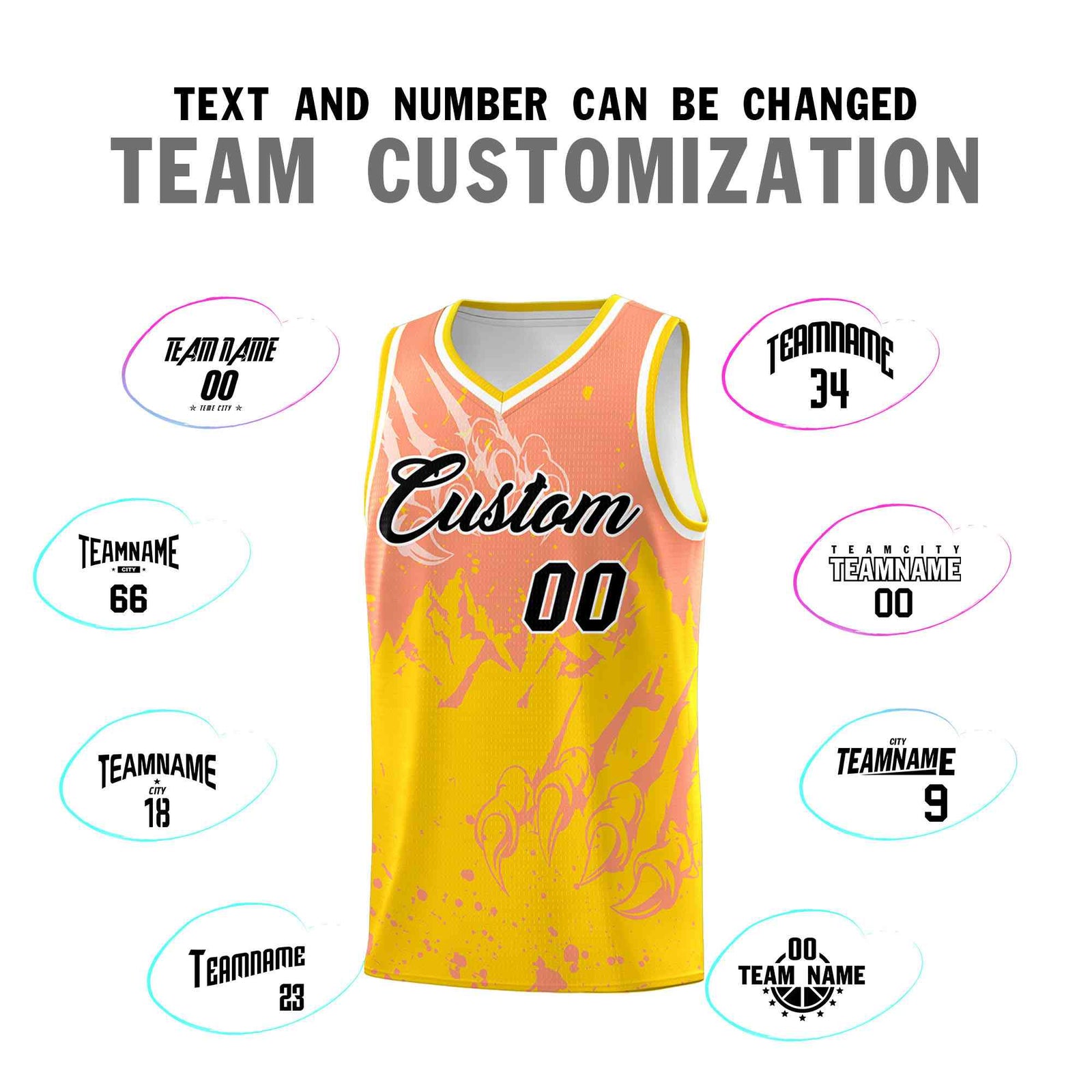 Custom Light Orange Gold Snow Mountain Beast Pattern Sports Uniform Basketball Jersey