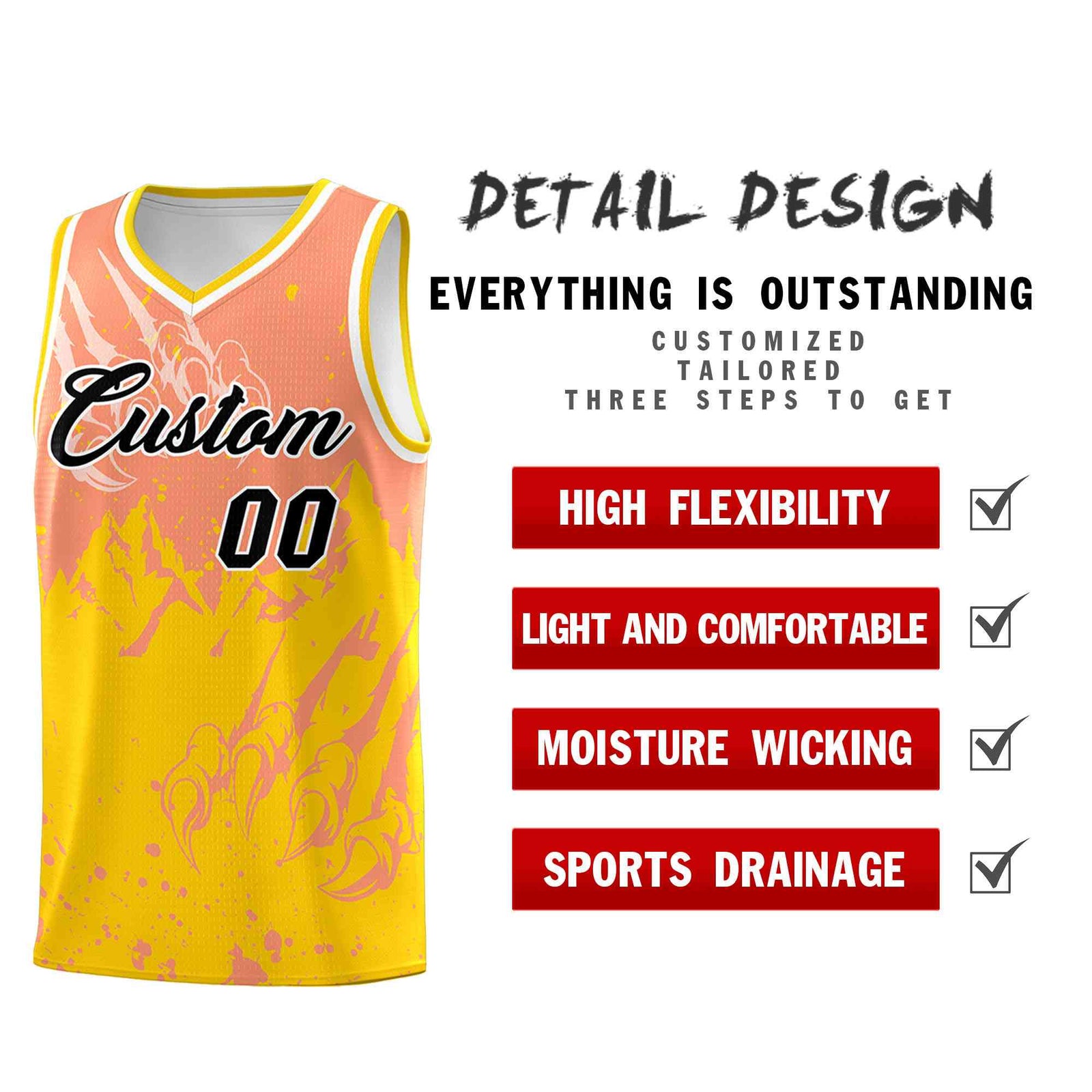 Custom Light Orange Gold Snow Mountain Beast Pattern Sports Uniform Basketball Jersey
