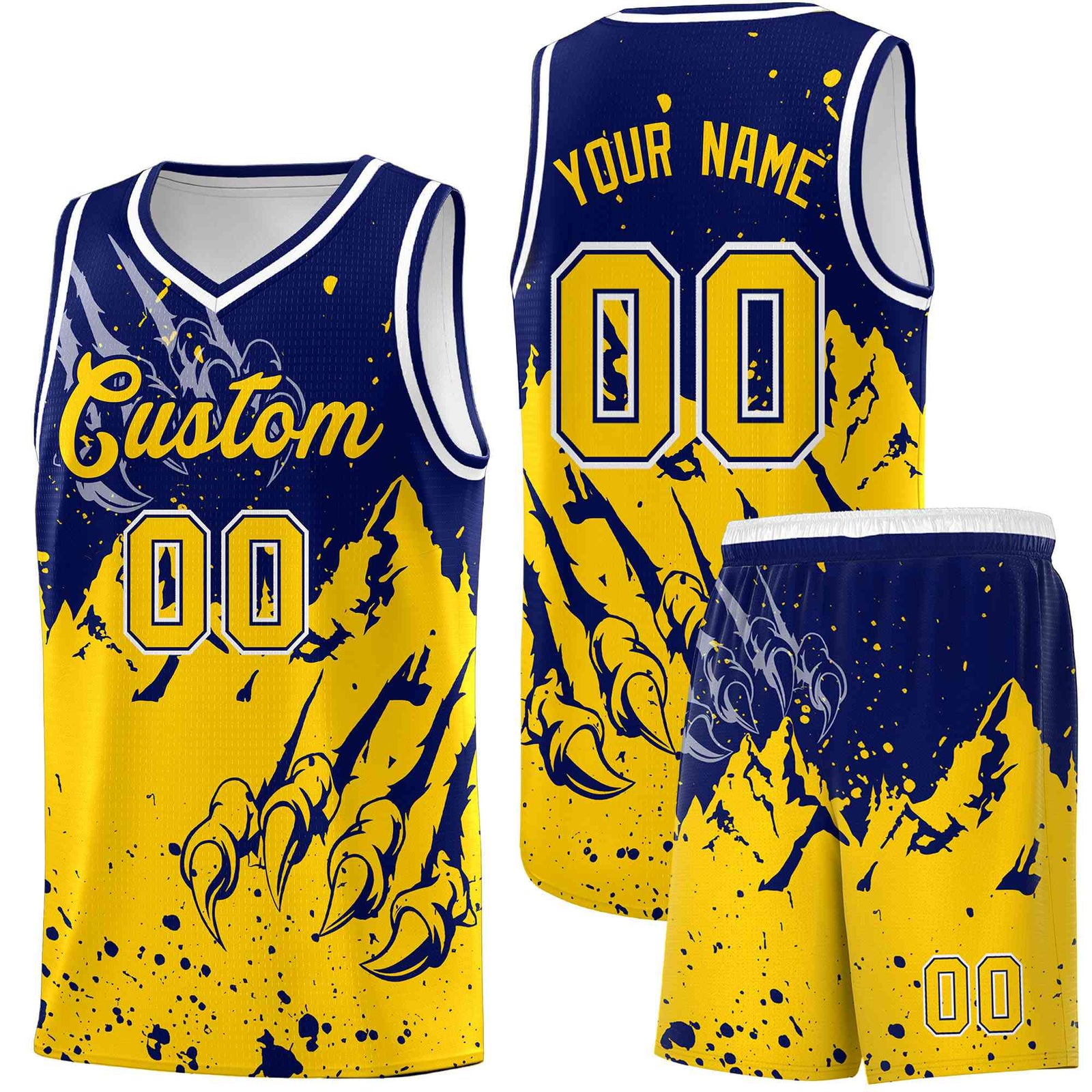 Custom Navy Gold Snow Mountain Beast Pattern Sports Uniform Basketball Jersey| KXKSHOP