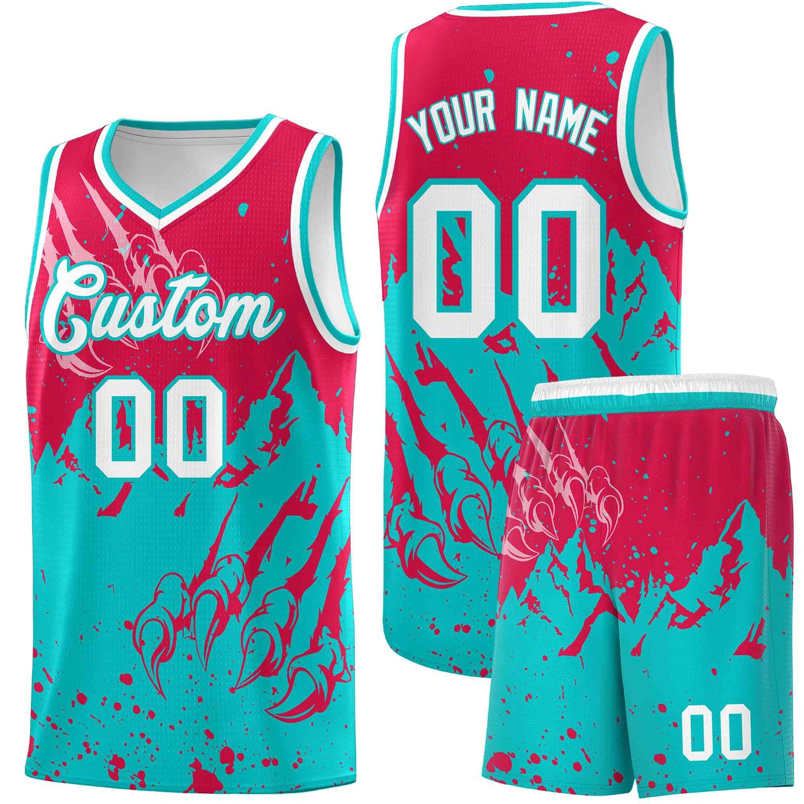 Custom Red Aqua Snow Mountain Beast Pattern Sports Uniform Basketball Jersey| KXKSHOP