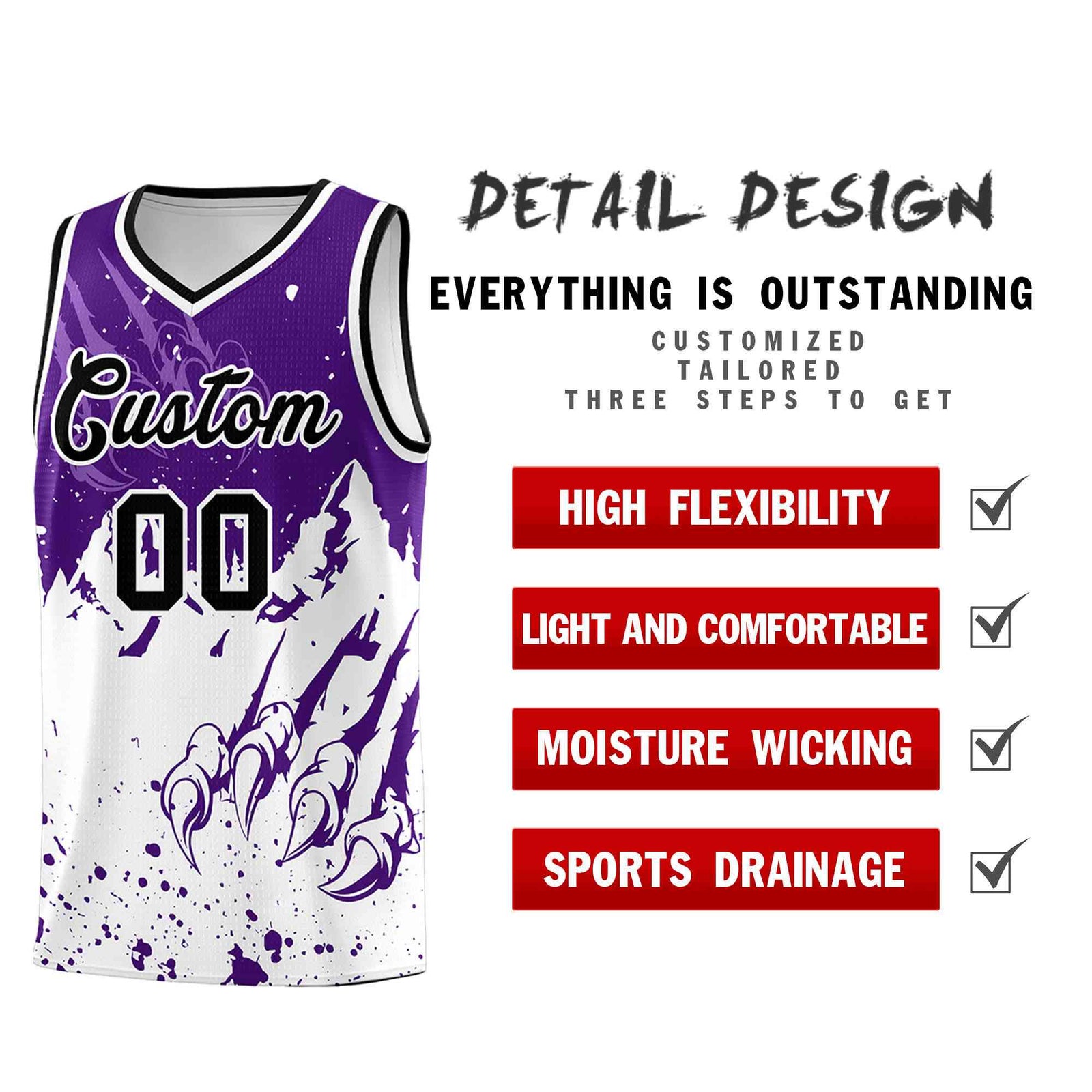 Custom Purple White Snow Mountain Beast Pattern Sports Uniform Basketball Jersey| KXKSHOP