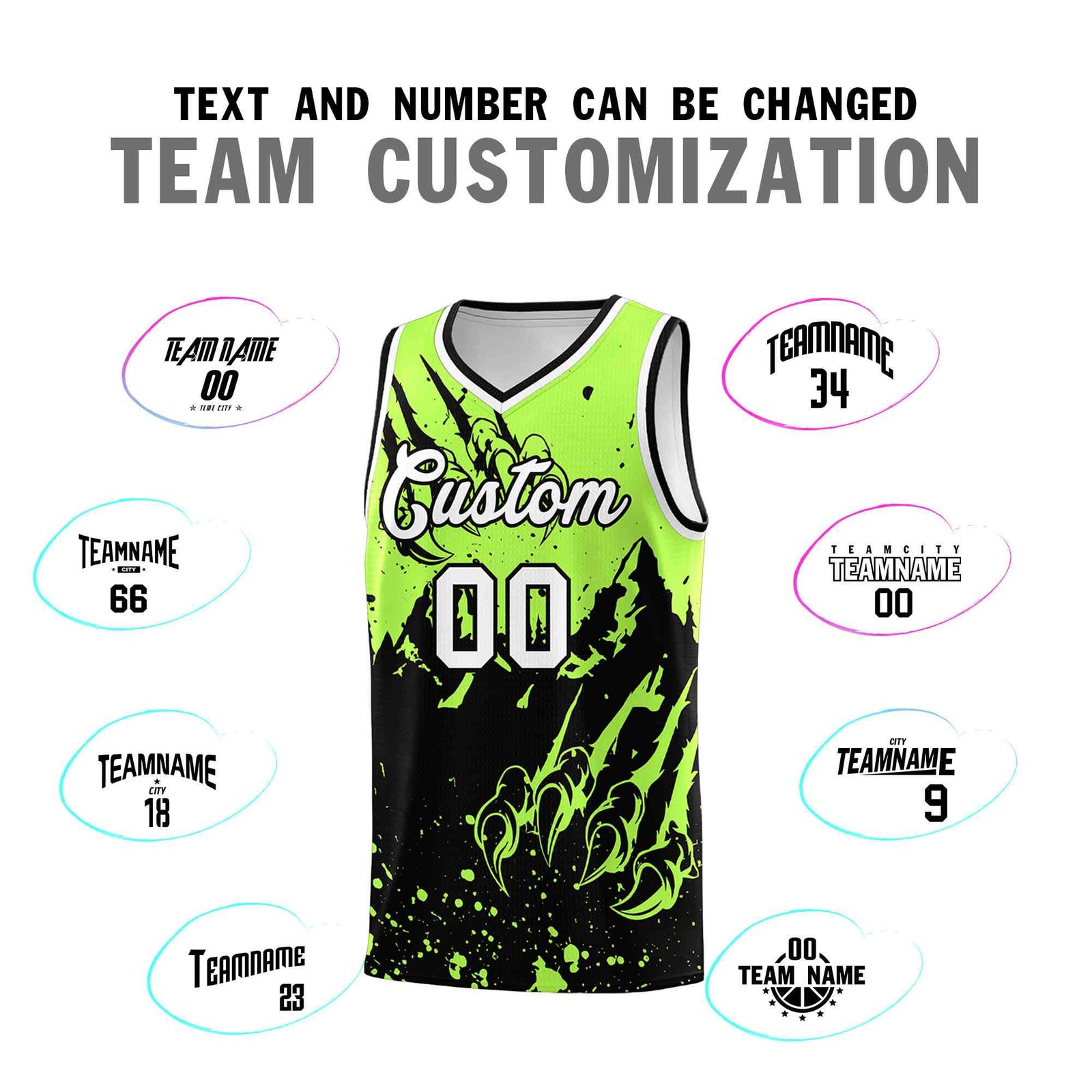 Custom Fluorescent Green Black Snow Mountain Beast Pattern Sports Uniform Basketball Jersey| KXKSHOP