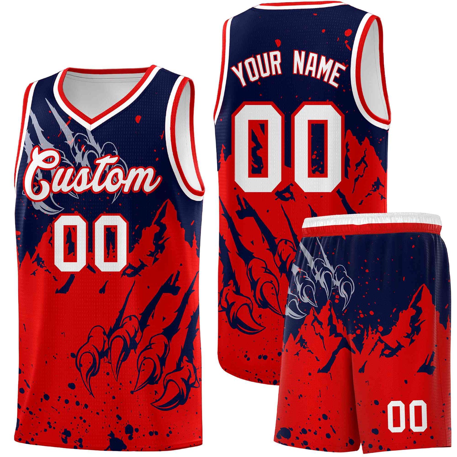 Custom Navy Red Snow Mountain Beast Pattern Sports Uniform Basketball Jersey| KXKSHOP