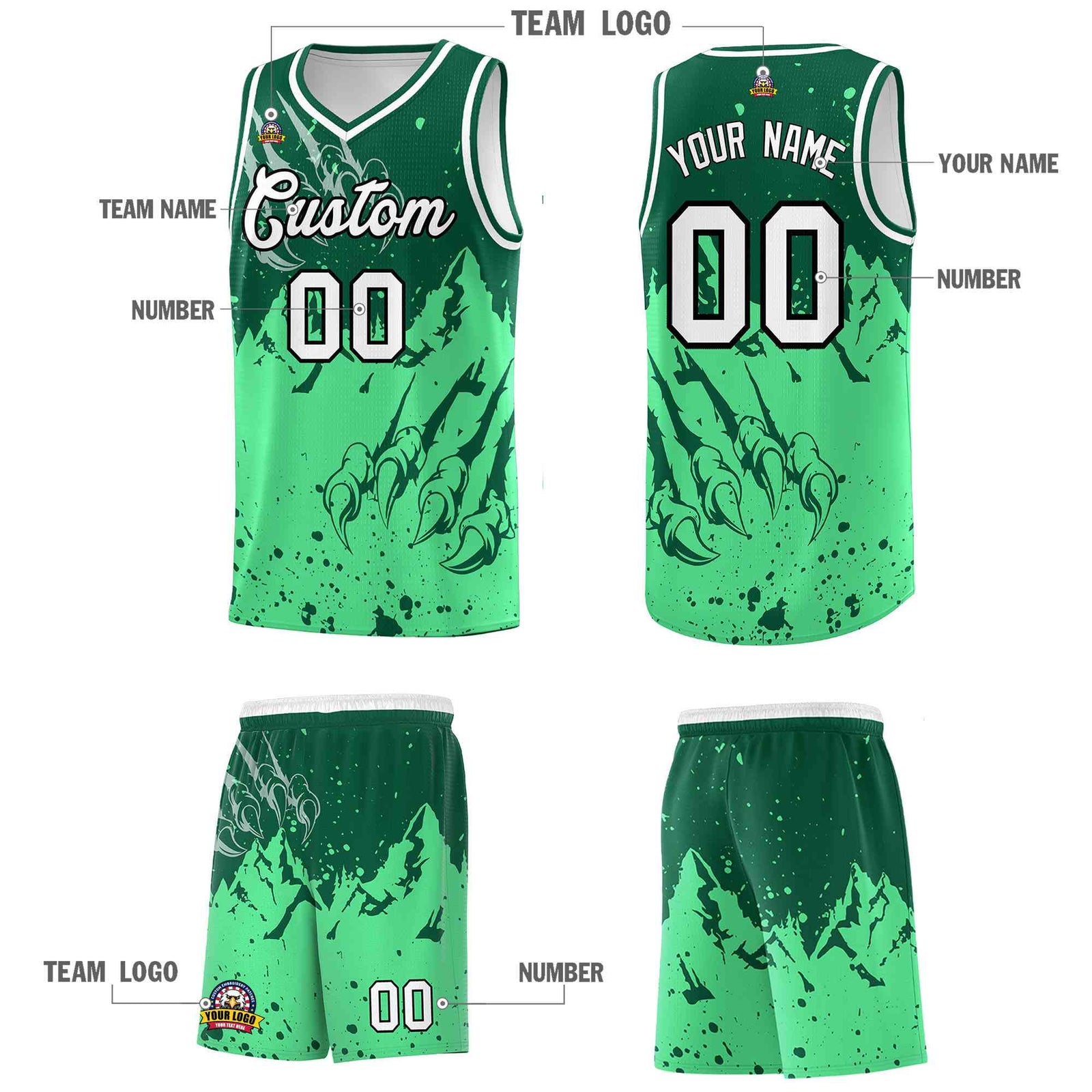 Custom Kelly Green Green Snow Mountain Beast Pattern Sports Uniform Basketball Jersey| KXKSHOP