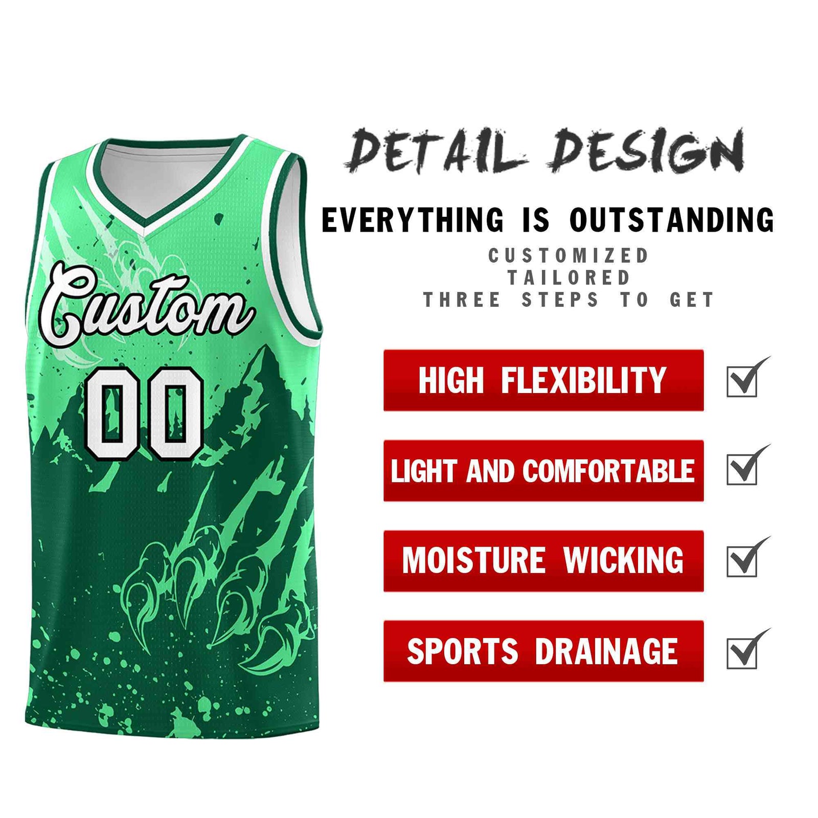 Custom Green Kelly Green Snow Mountain Beast Pattern Sports Uniform Basketball Jersey| KXKSHOP