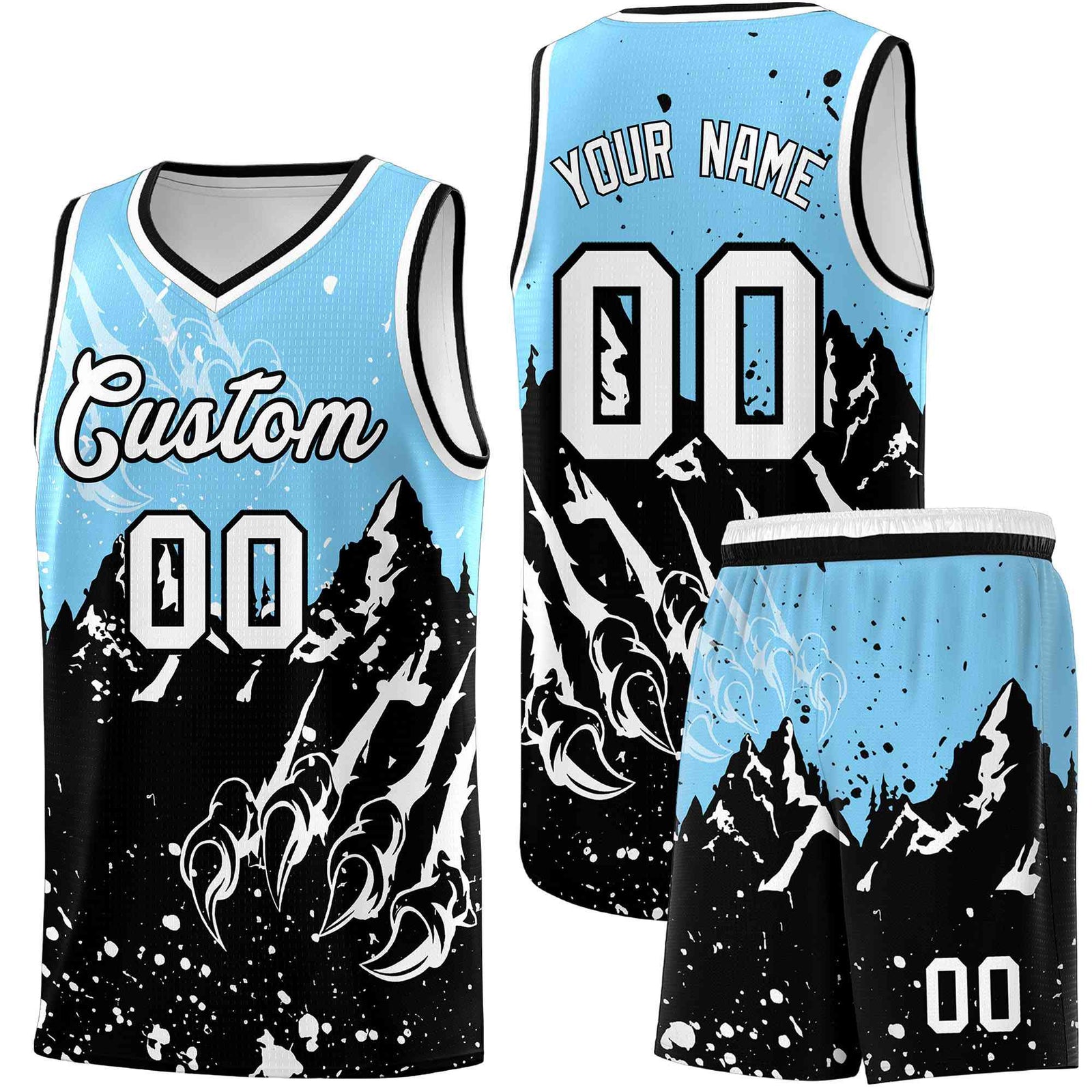 Custom Light Blue Black Snow Mountain Beast Pattern Sports Uniform Basketball Jersey| KXKSHOP