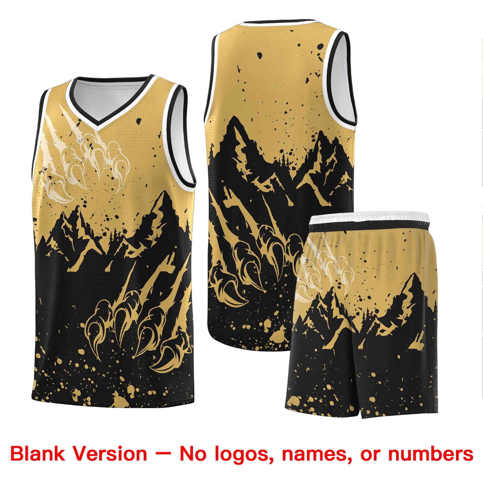Custom Old Gold Black Snow Mountain Beast Pattern Sports Uniform Basketball Jersey| KXKSHOP