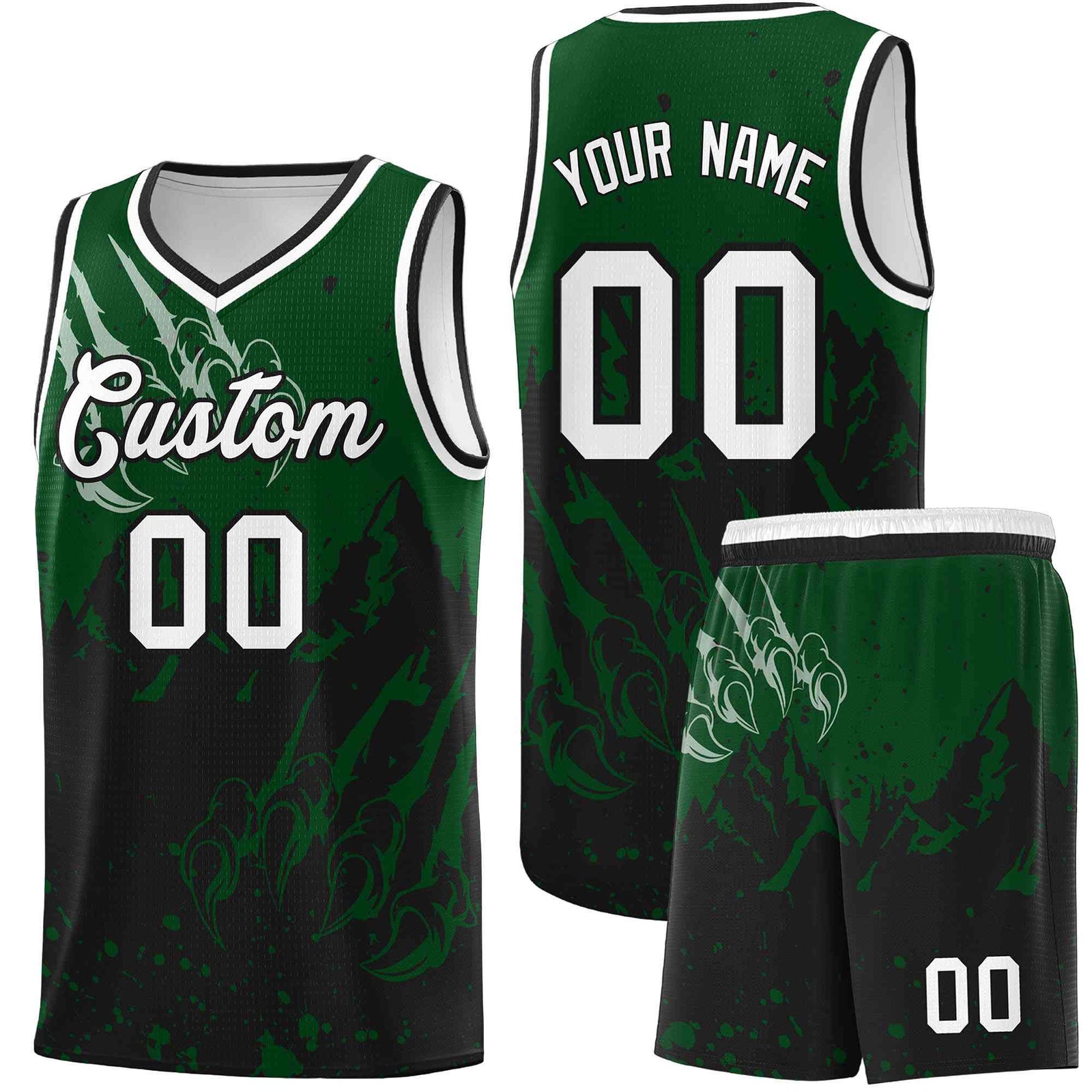 Custom Green Black Snow Mountain Beast Pattern Sports Uniform Basketball Jersey| KXKSHOP