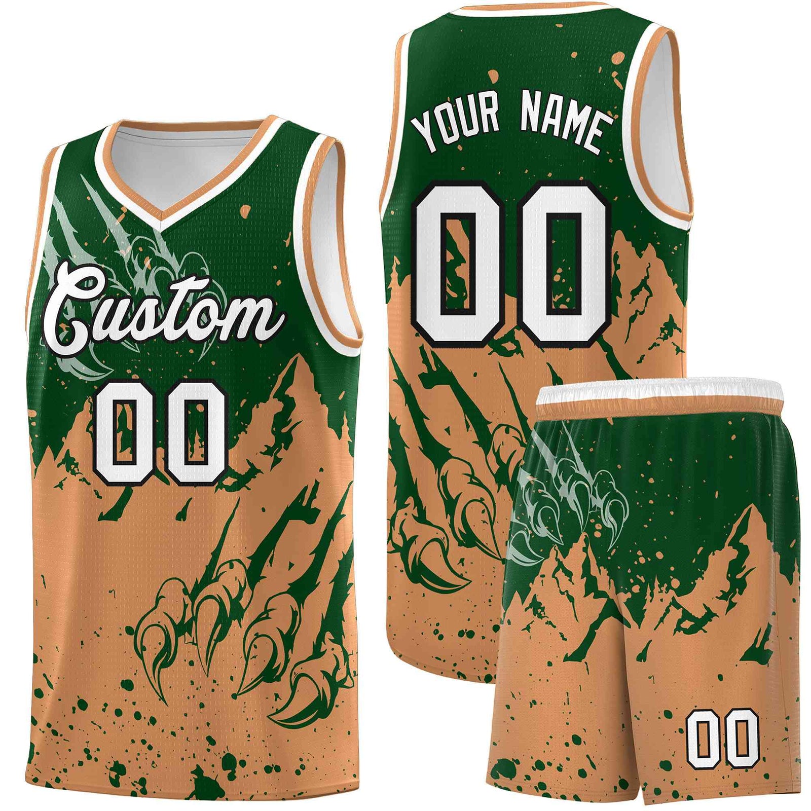 Custom Green Buckskin Brown Snow Mountain Beast Pattern Sports Uniform Basketball Jersey| KXKSHOP