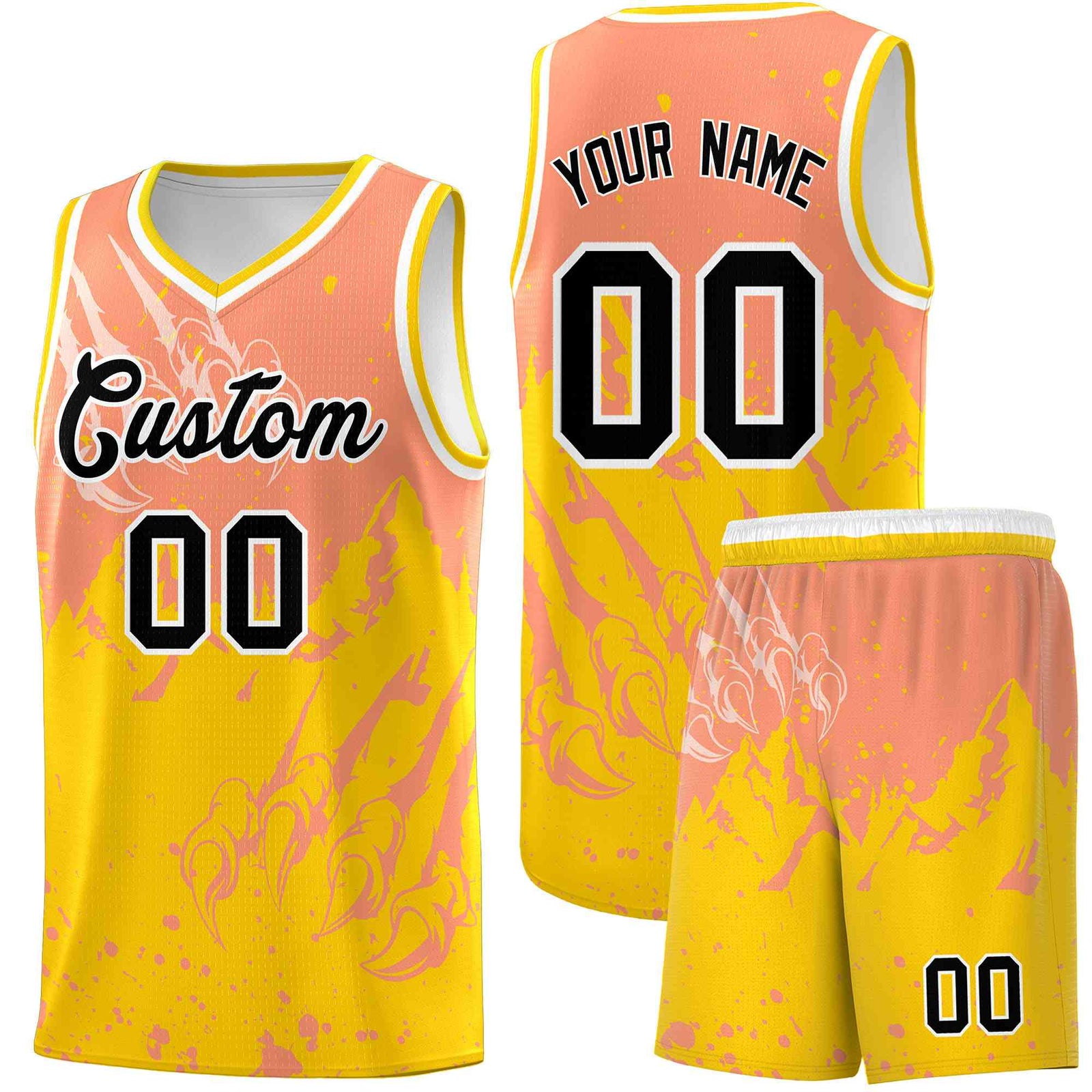 Custom Light Orange Gold Snow Mountain Beast Pattern Sports Uniform Basketball Jersey| KXKSHOP