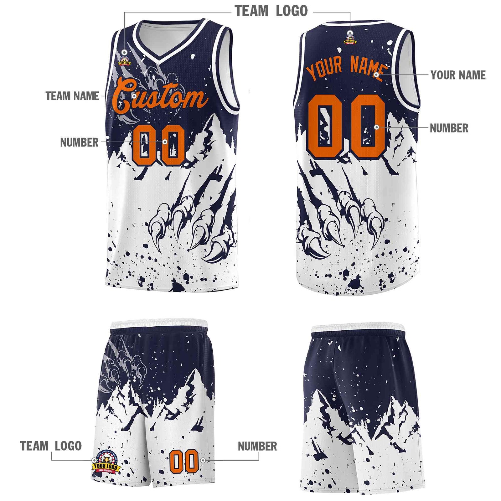 Custom Navy White Snow Mountain Beast Pattern Sports Uniform Basketball Jersey| KXKSHOP