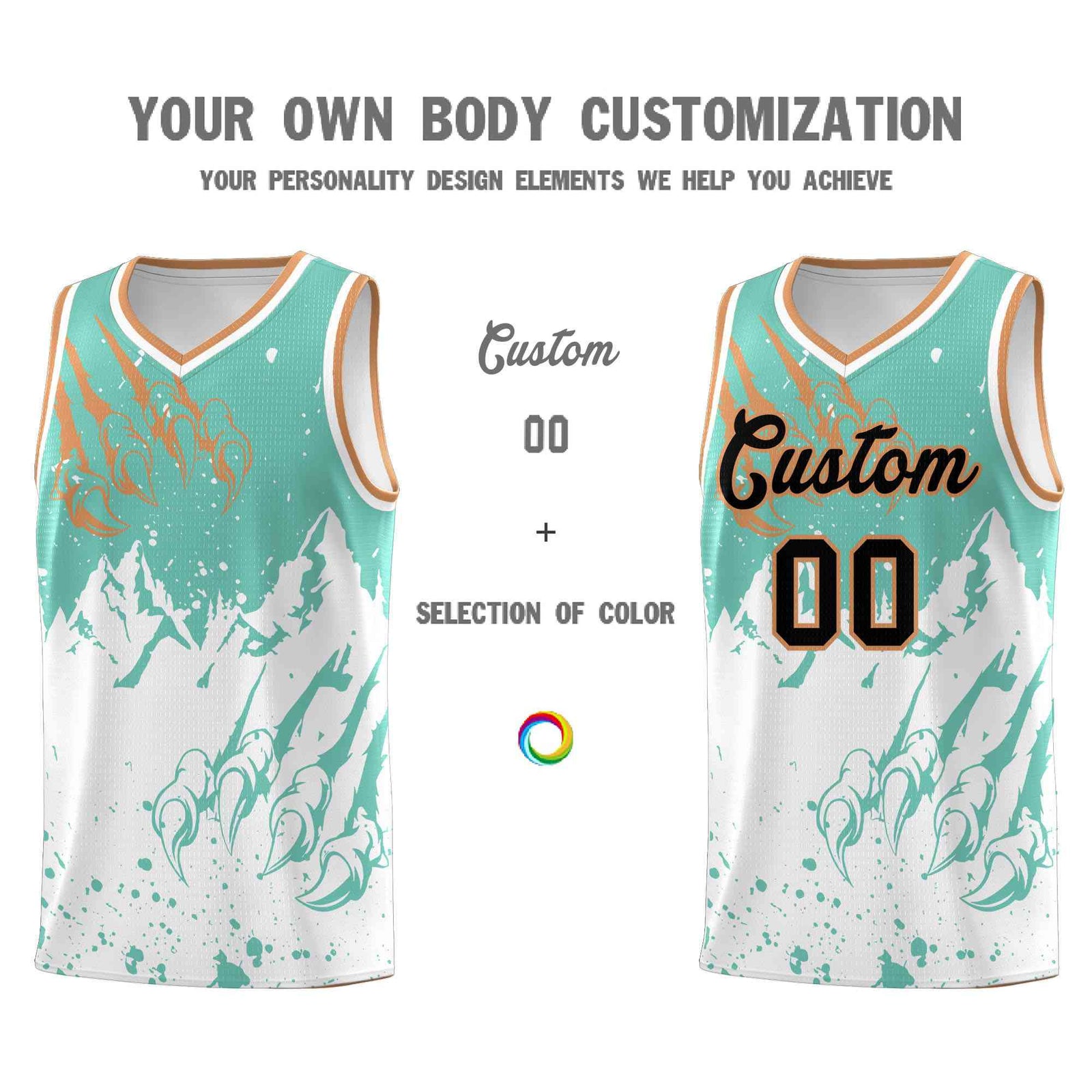 Custom Bright Green White Snow Mountain Beast Pattern Sports Uniform Basketball Jersey| KXKSHOP