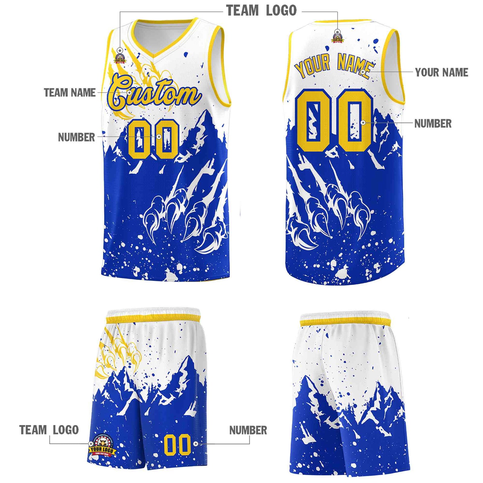 Custom White Royal Snow Mountain Beast Pattern Sports Uniform Basketball Jersey| KXKSHOP