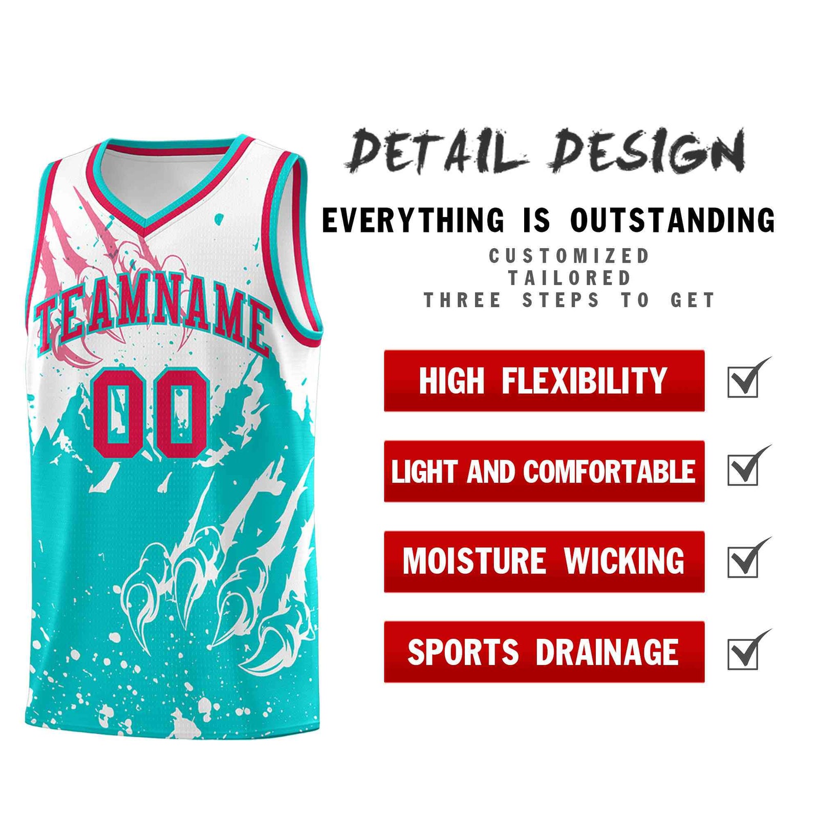 Custom White Aqua Snow Mountain Beast Pattern Sports Uniform Basketball Jersey