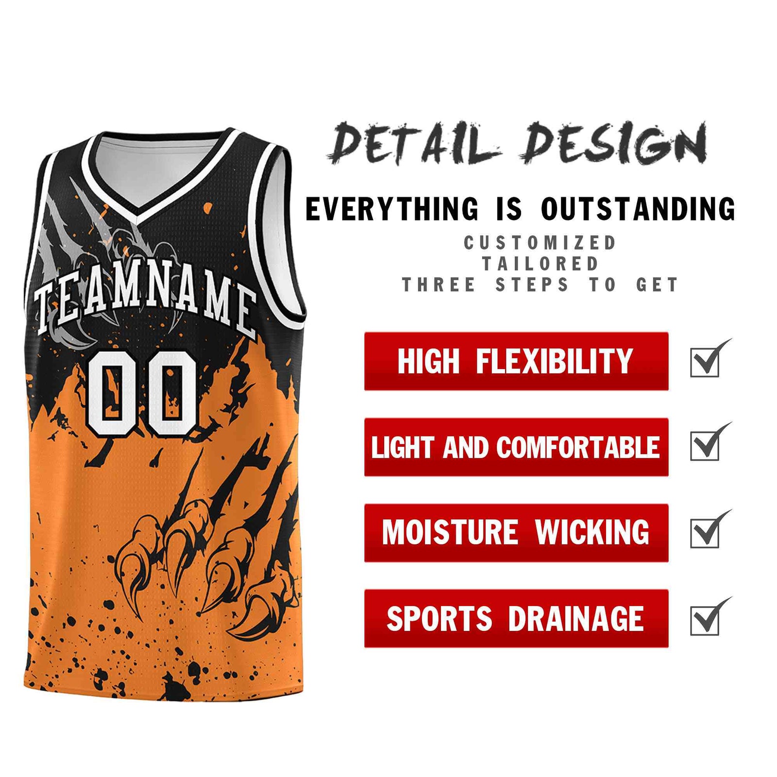Custom Black Gold Orange Snow Mountain Beast Pattern Sports Uniform Basketball Jersey
