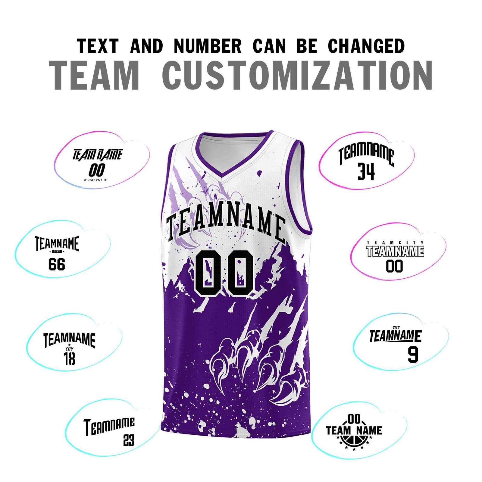 Custom White Purple Snow Mountain Beast Pattern Sports Uniform Basketball Jersey