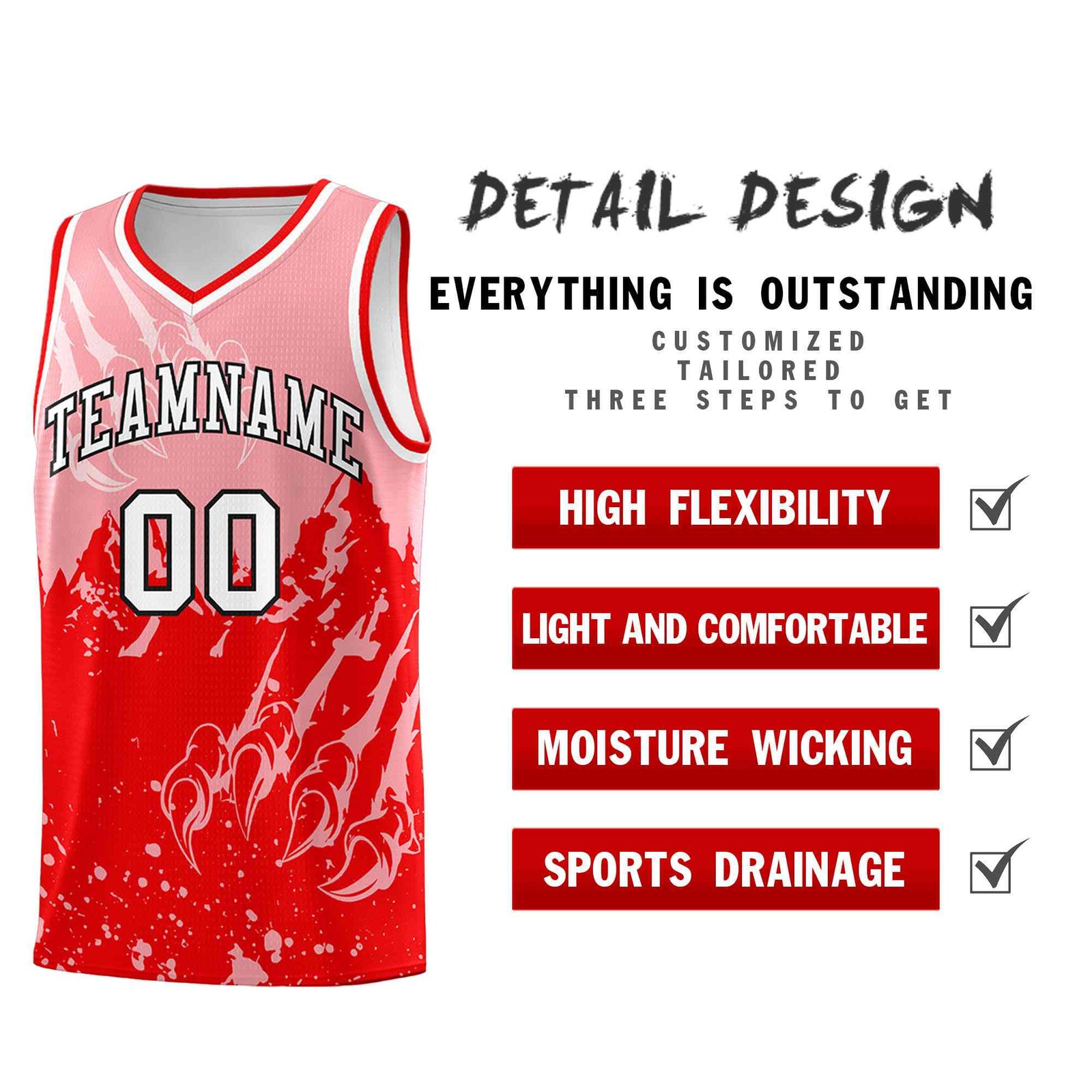 Custom Light Pink Light Red Snow Mountain Beast Pattern Sports Uniform Basketball Jersey