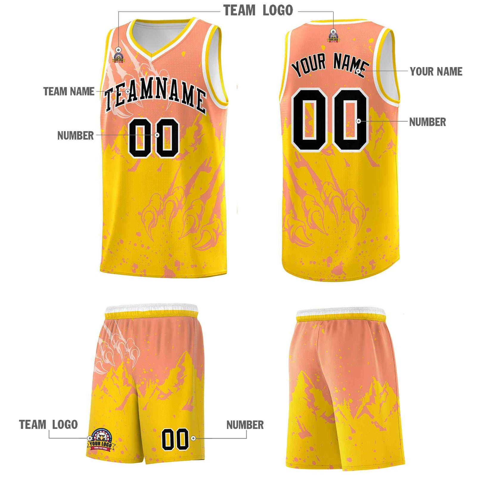 Custom Light Orange Gold Snow Mountain Beast Pattern Sports Uniform Basketball Jersey