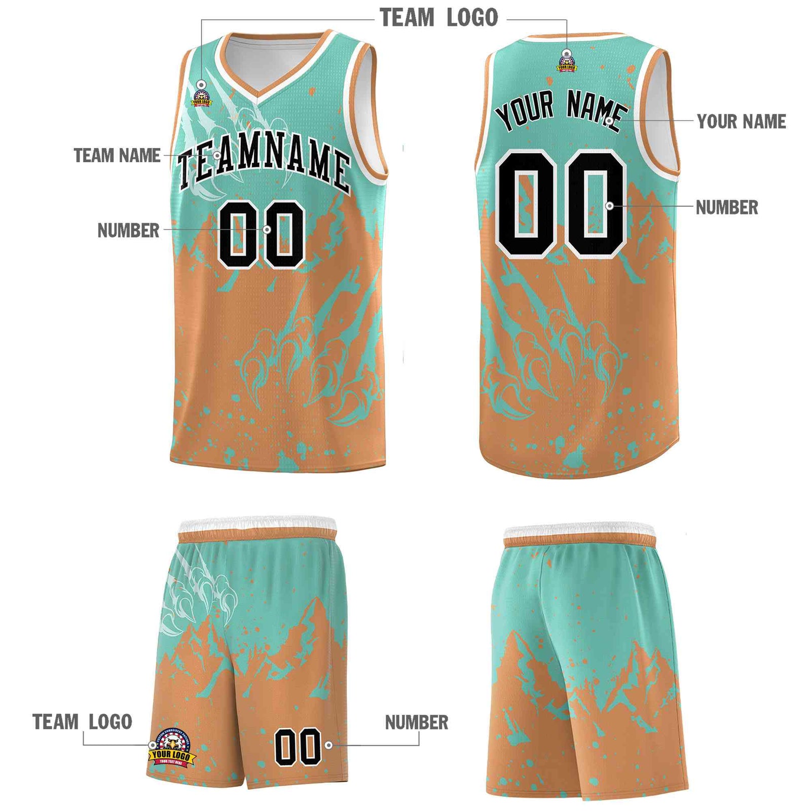 Custom Bright Green Buckskin Brown Snow Mountain Beast Pattern Sports Uniform Basketball Jersey
