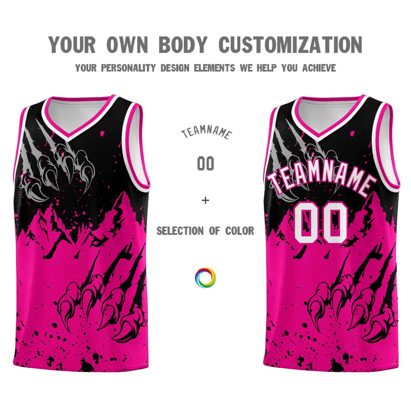 Custom Black Pink Snow Mountain Beast Pattern Sports Uniform Basketball Jersey