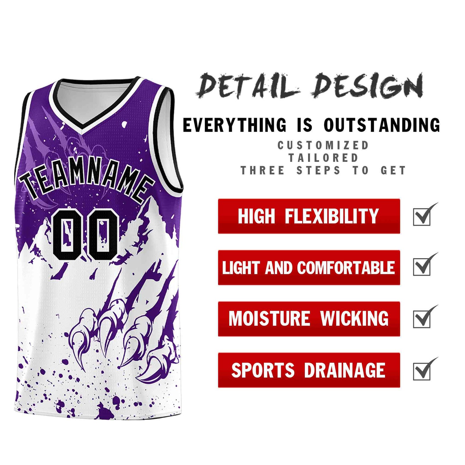 Custom Purple White Snow Mountain Beast Pattern Sports Uniform Basketball Jersey